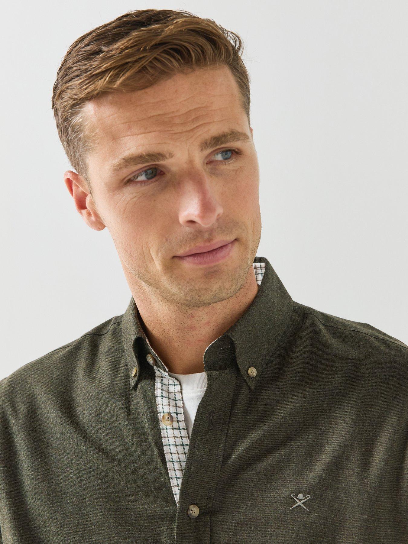 Image 6 of 6 of Hackett Mens Flannel Multi Trim Long Sleeve Shirt - Dark Green