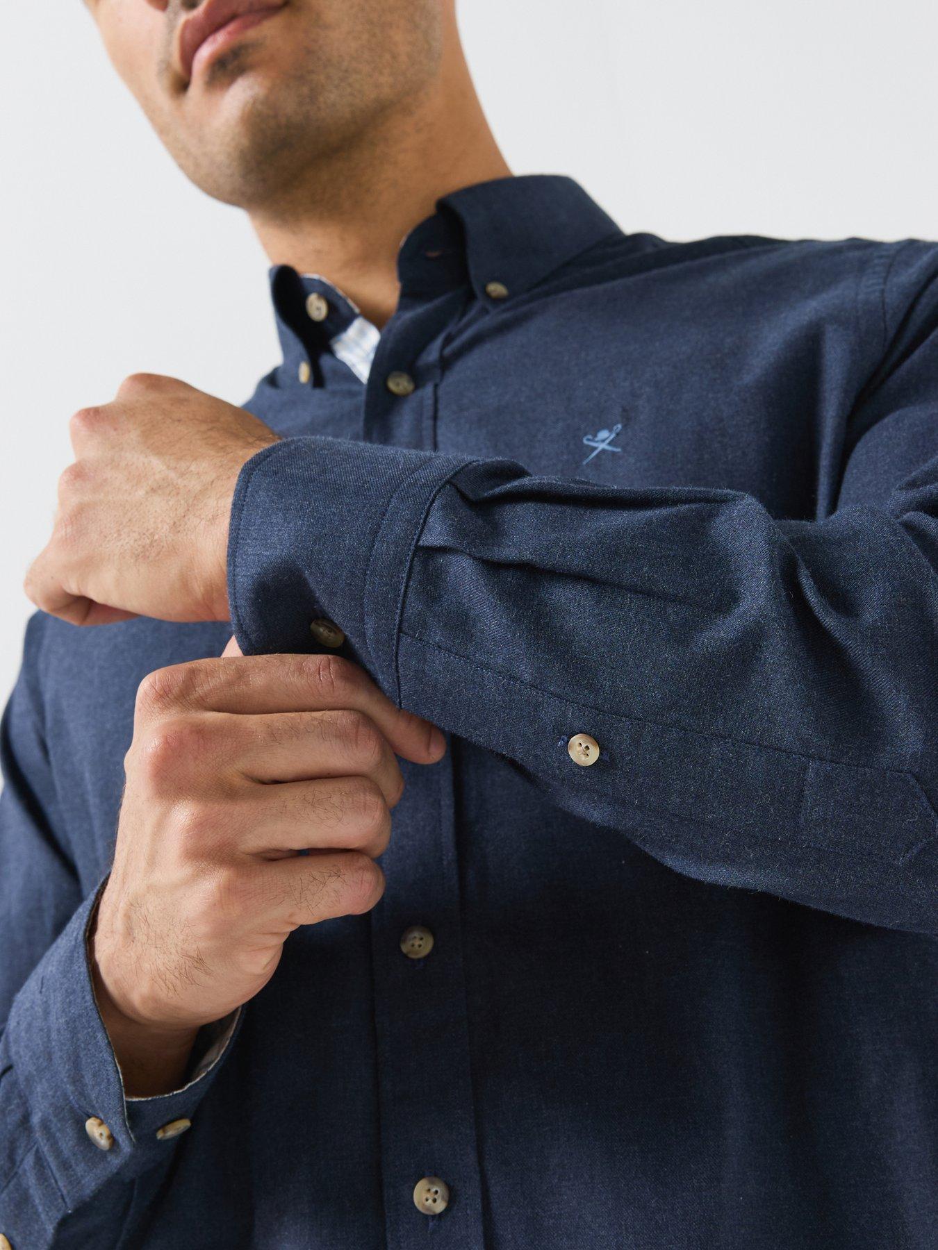 Image 5 of 6 of Hackett London Flannel Multi Trim Longsleeve Shirt - Navy