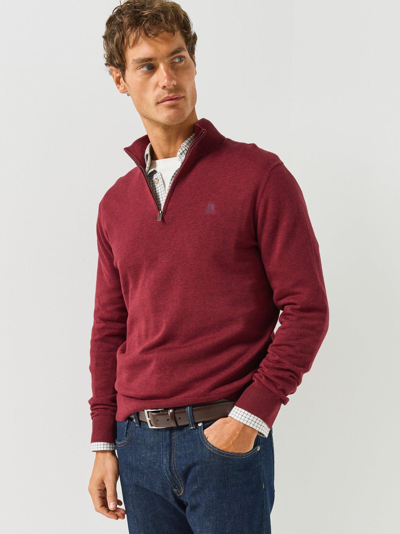 Image 1 of 5 of Hackett Heritage Cotton Half Zip Knitted Jumper - Burgundy