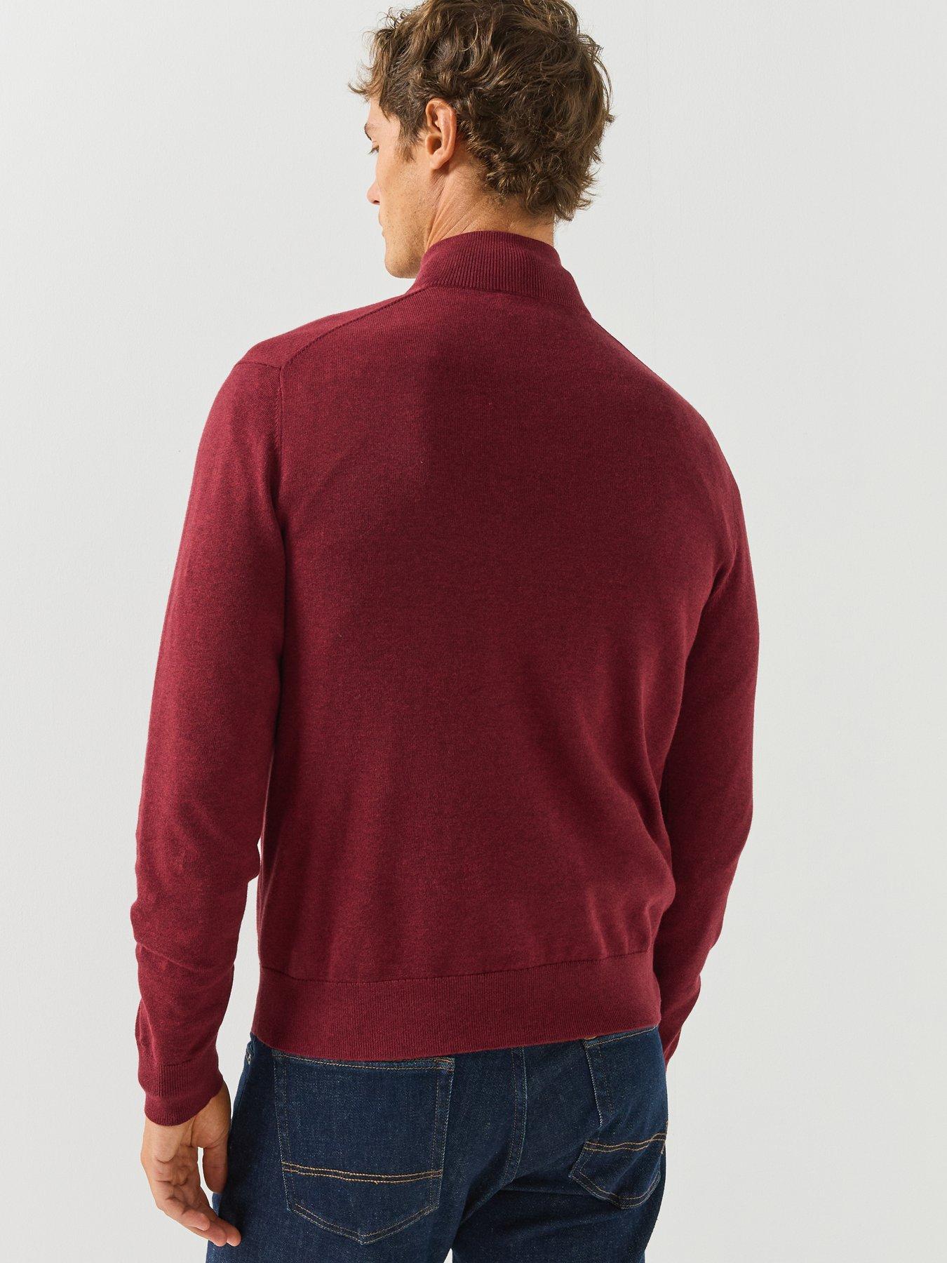 Image 2 of 5 of Hackett Heritage Cotton Half Zip Knitted Jumper - Burgundy