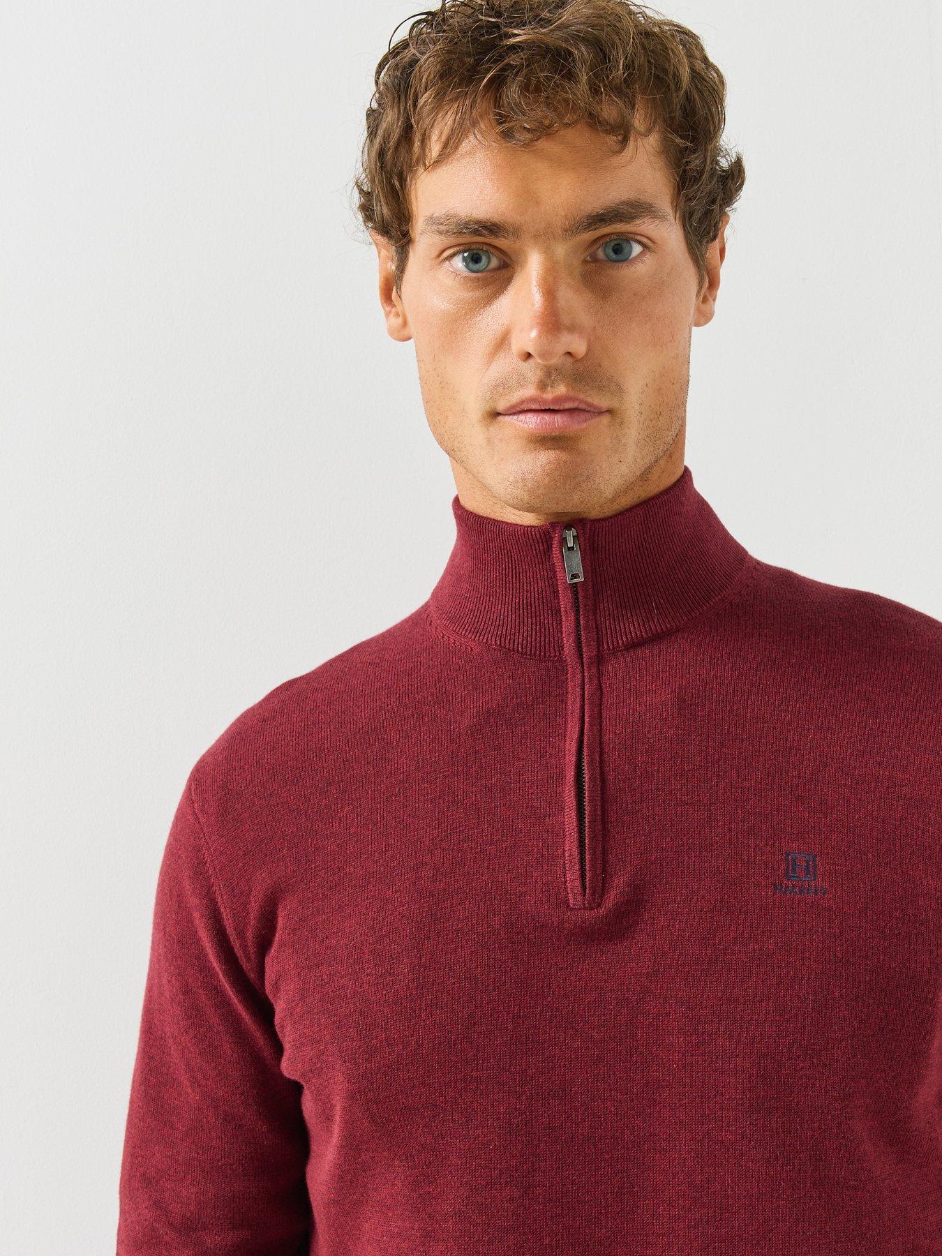 Image 5 of 5 of Hackett Heritage Cotton Half Zip Knitted Jumper - Burgundy