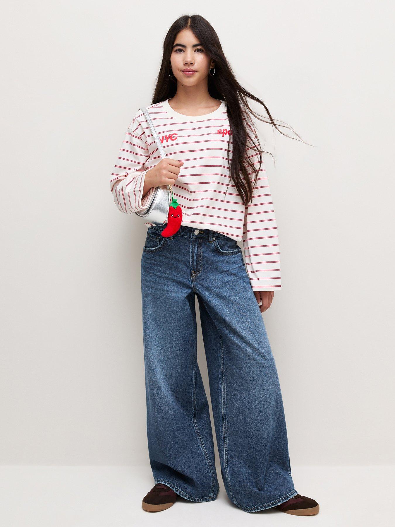 Image 1 of 6 of New Look 915 Girls Blue Low Rise Super Wide Leg Jeans