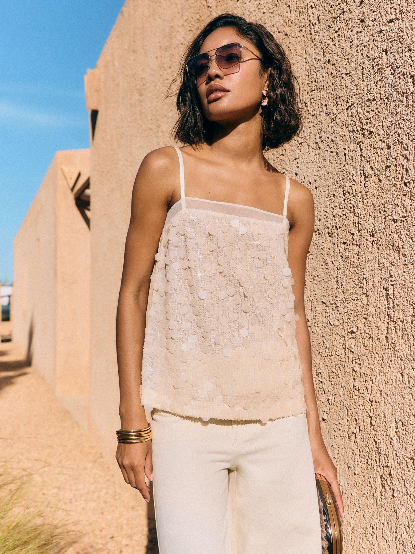 Image 1 of 4 of Friends Like These Cream Sequin Cami Top