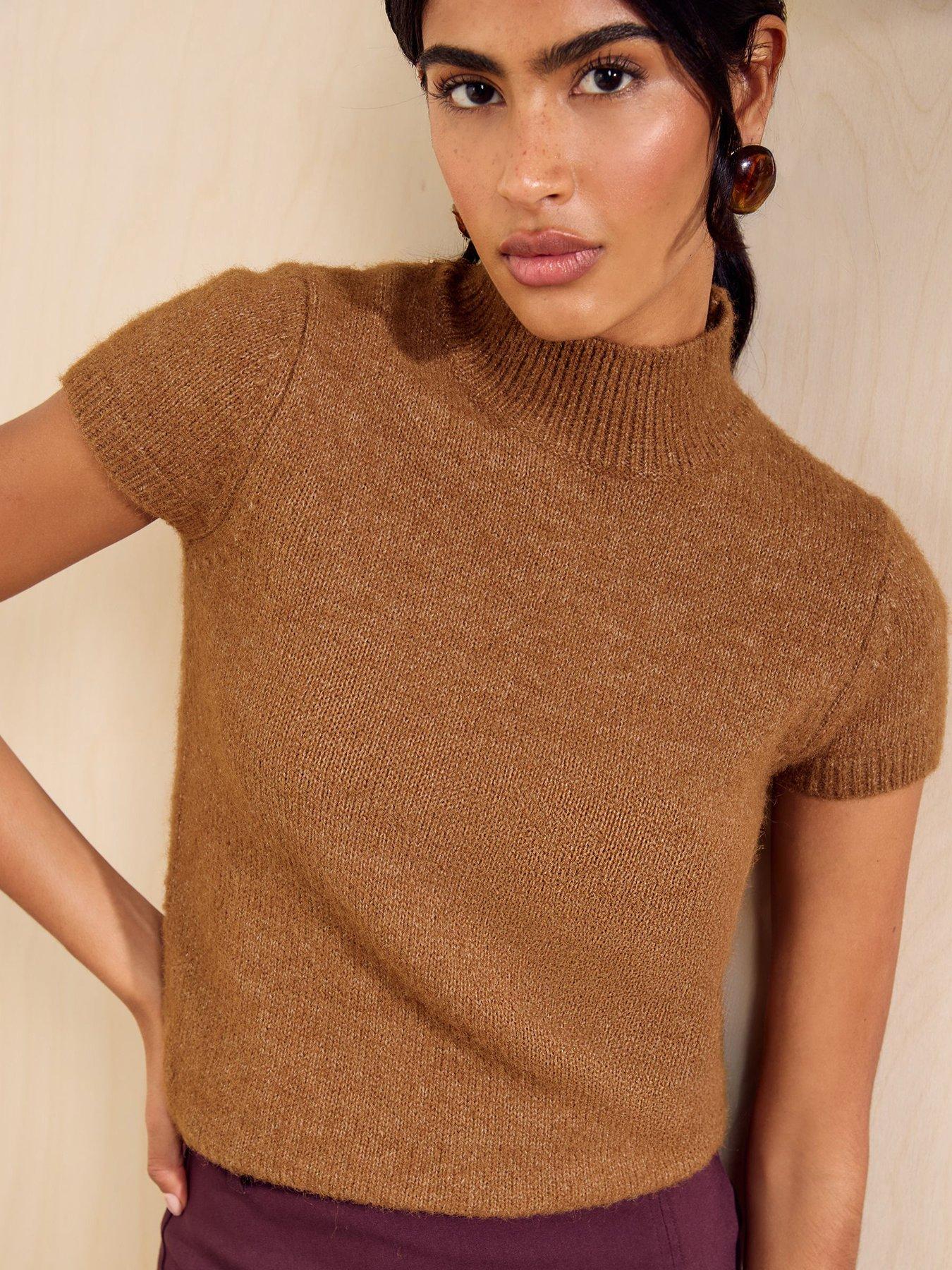 Friends Like These Caramel Brown Cap Sleeve Knit Top - Beige