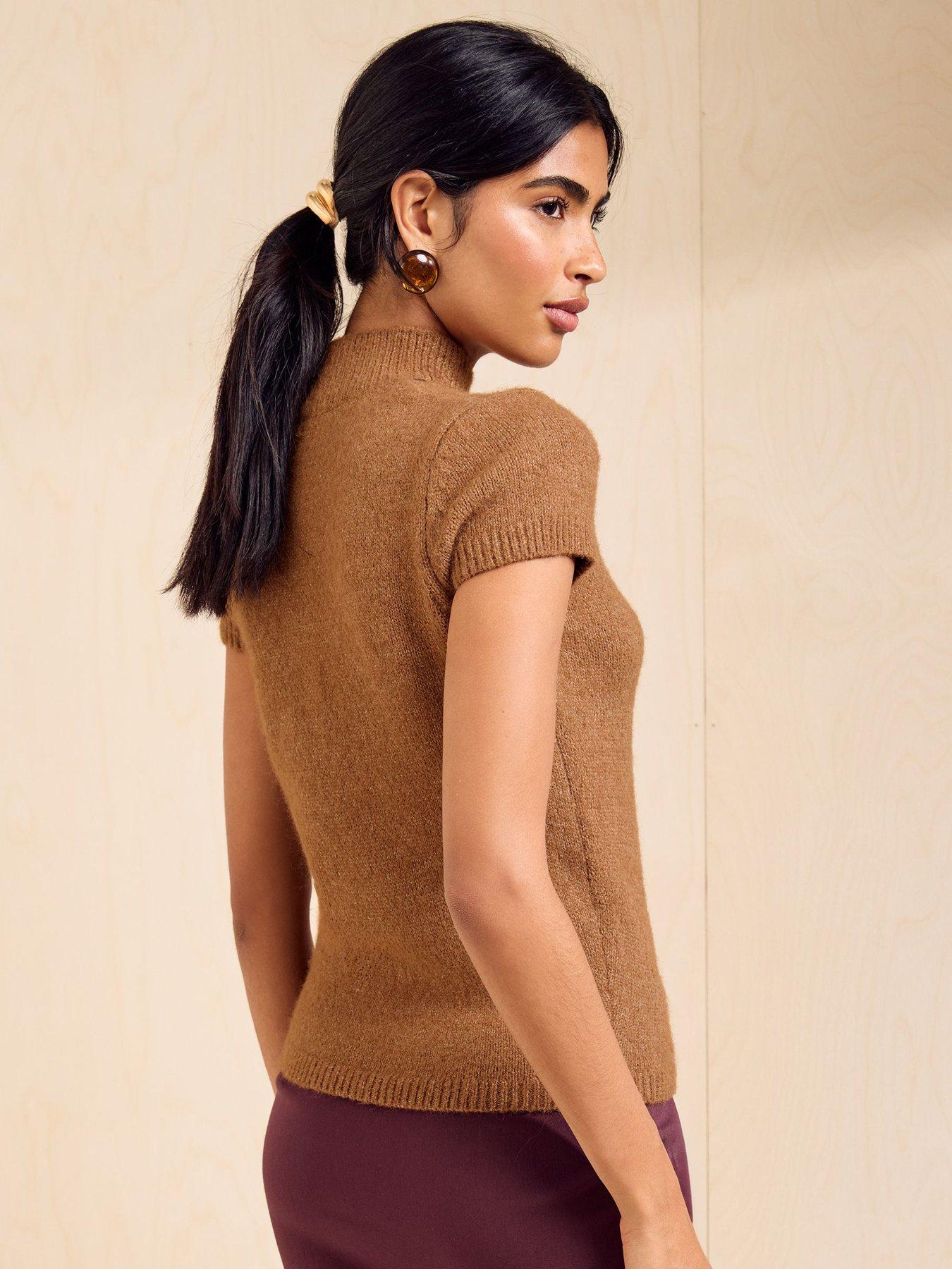 Image 2 of 5 of Friends Like These Caramel Brown Cap Sleeve Knit Top