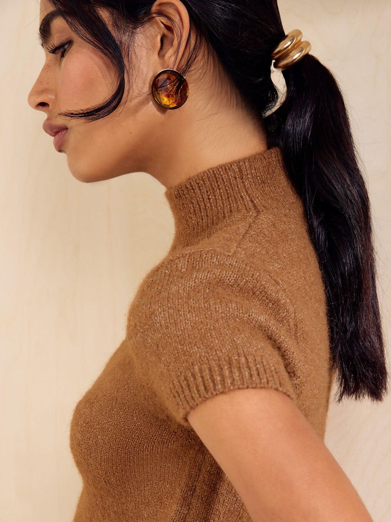 Image 4 of 5 of Friends Like These Caramel Brown Cap Sleeve Knit Top