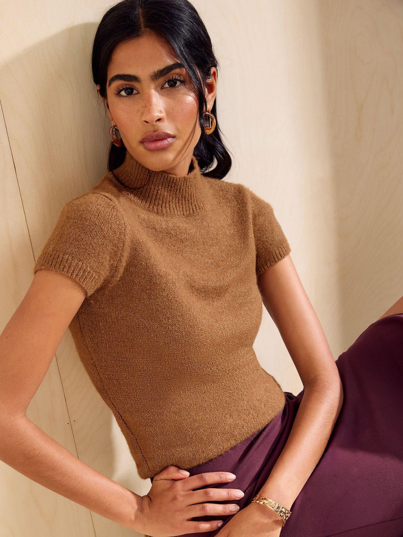 Image 5 of 5 of Friends Like These Caramel Brown Cap Sleeve Knit Top