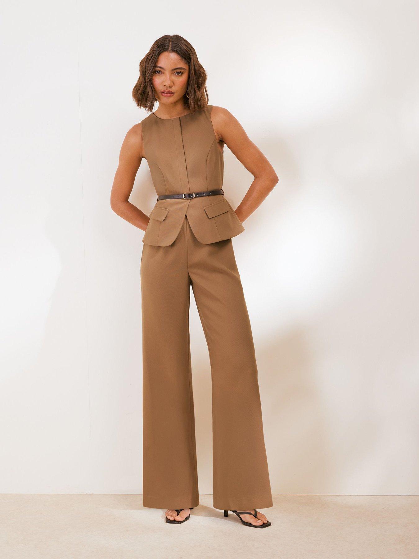 Friends Like These Brown Belted Tailored 2 In1 Jumpsuit