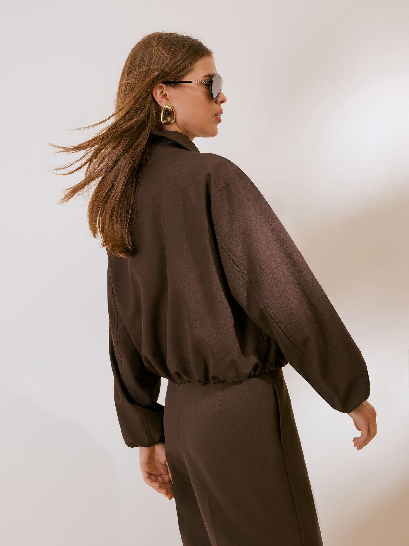 Image 2 of 5 of Friends Like These Chocolate Brown Bubble Hem Bomber Jacket