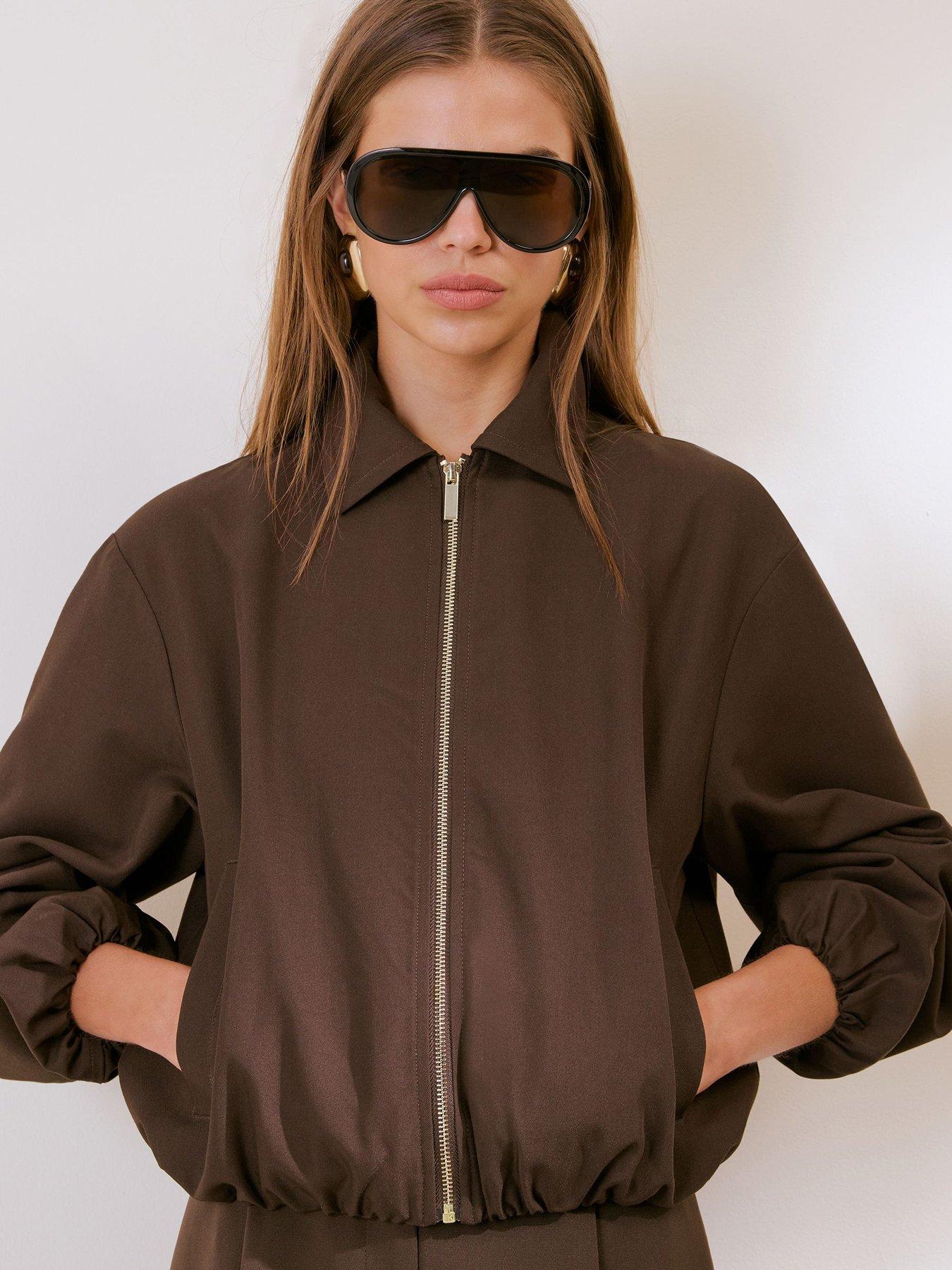 Image 5 of 5 of Friends Like These Chocolate Brown Bubble Hem Bomber Jacket