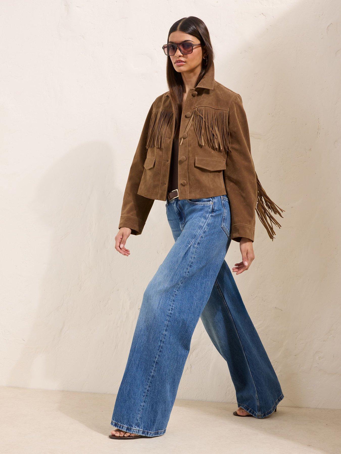 Image 3 of 5 of Friends Like These Tan Brown Fringe Faux Suede Jacket