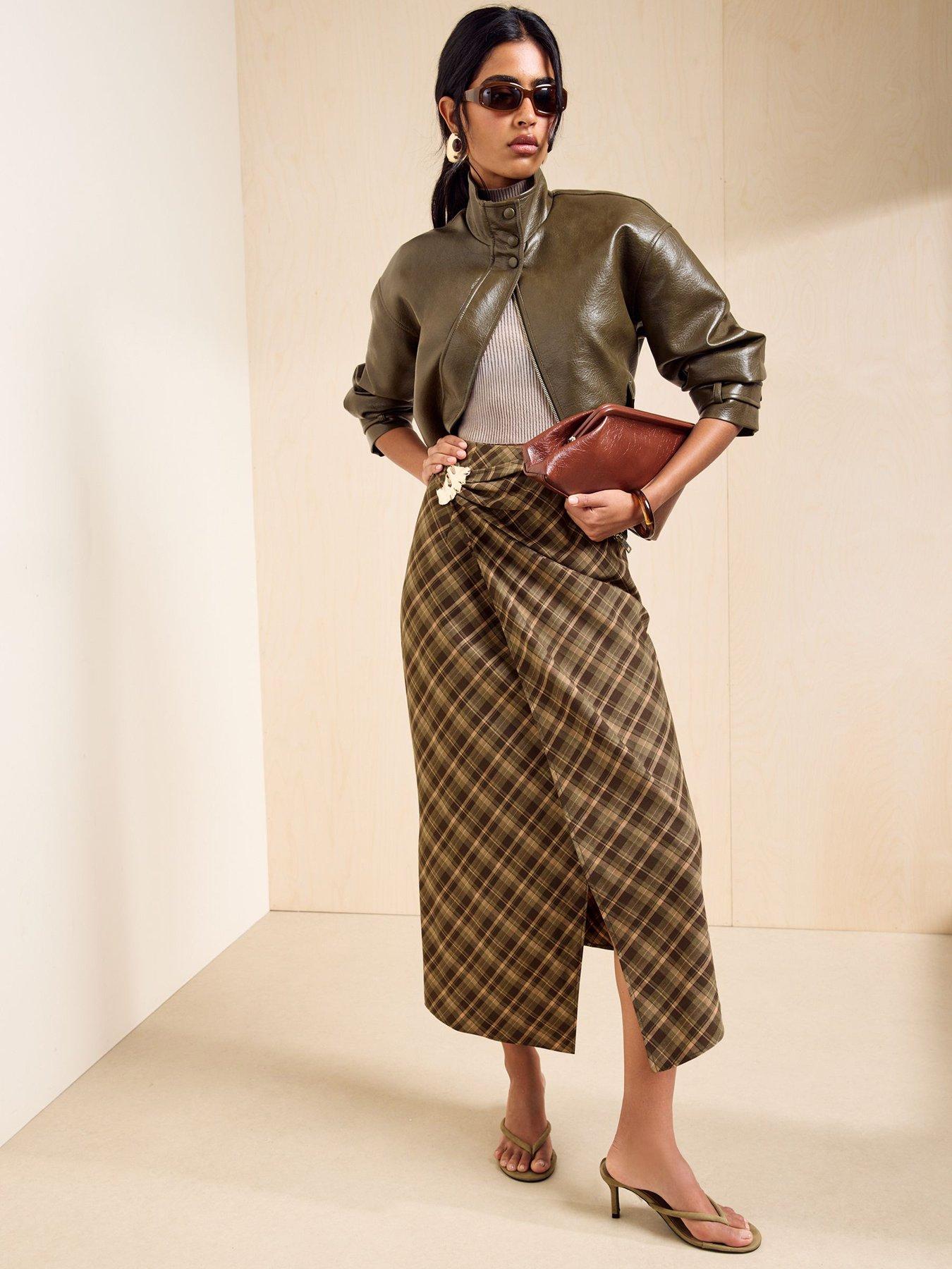 Image 3 of 5 of Friends Like These Check Wrap Midi - Green
