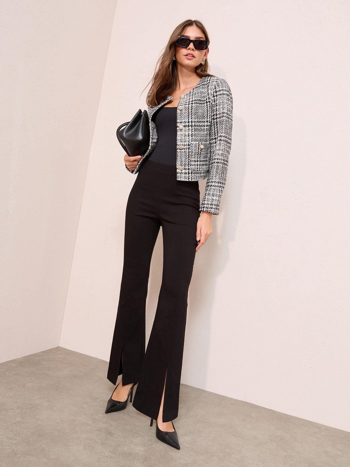 Image 3 of 5 of Friends Like These Black Sculpting Stretch Split Flare Trousers