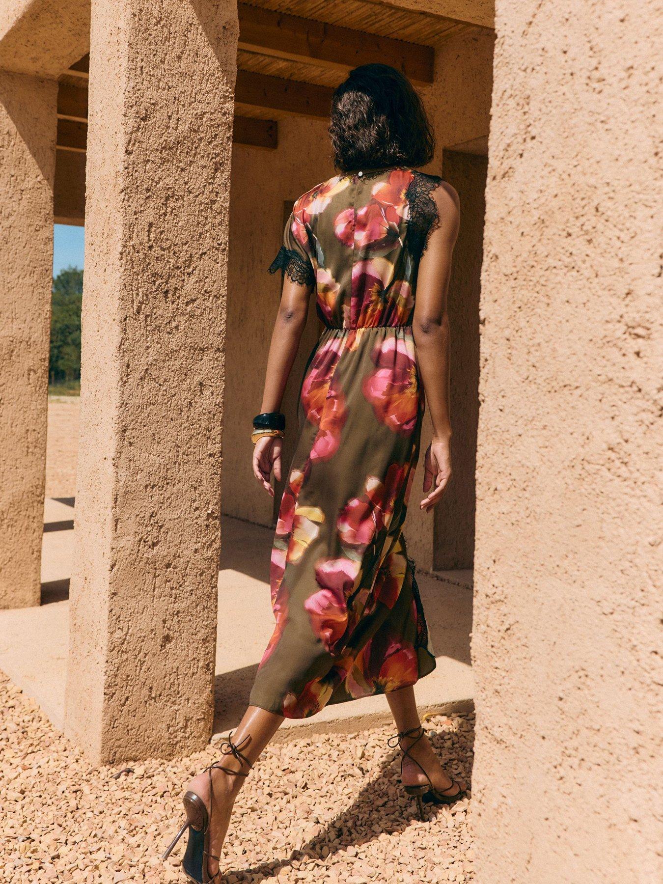 Image 2 of 5 of Friends Like These Floral Print Side Split Detail Midi Dress - Multi