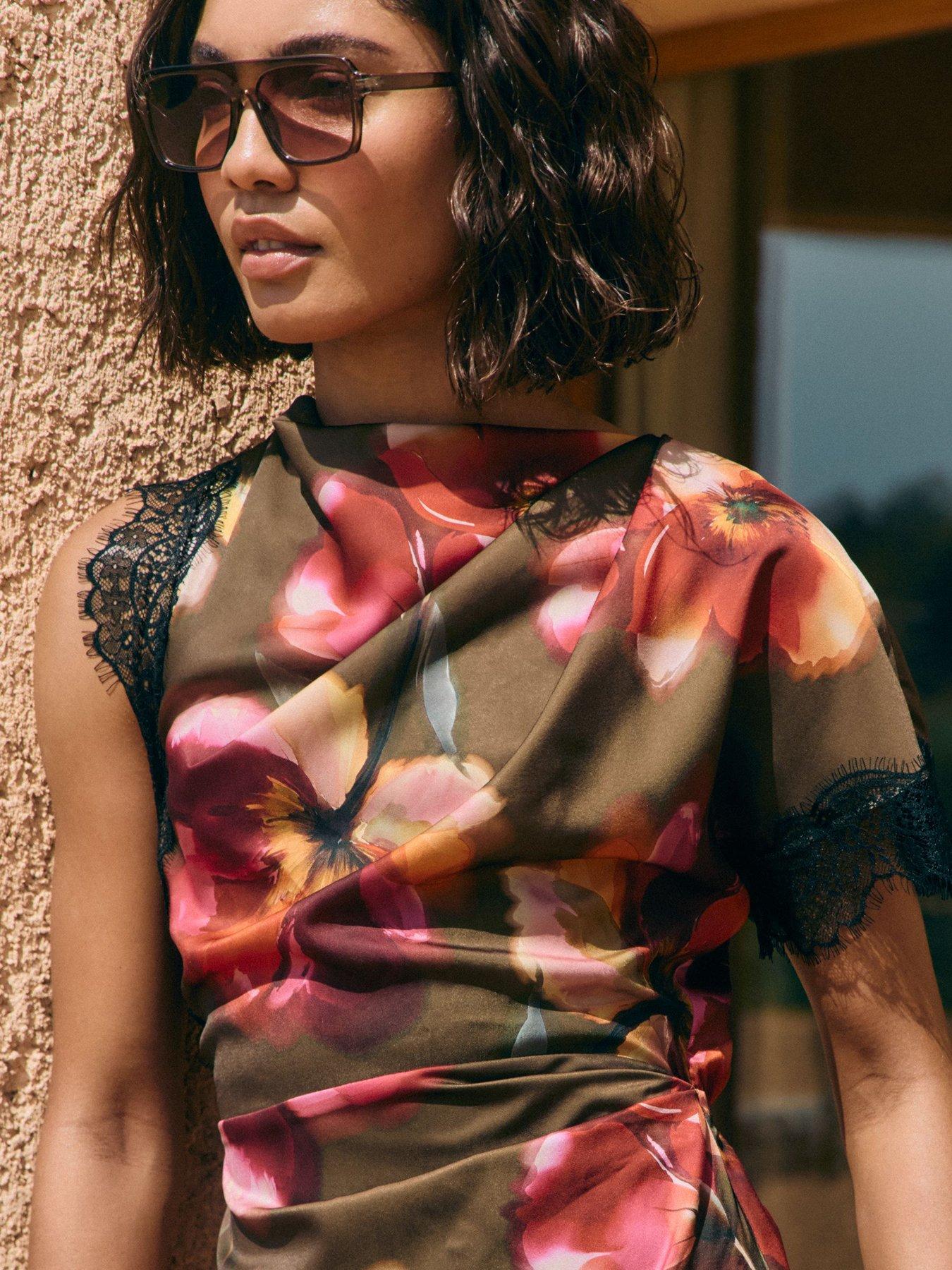 Image 4 of 5 of Friends Like These Floral Print Side Split Detail Midi Dress - Multi