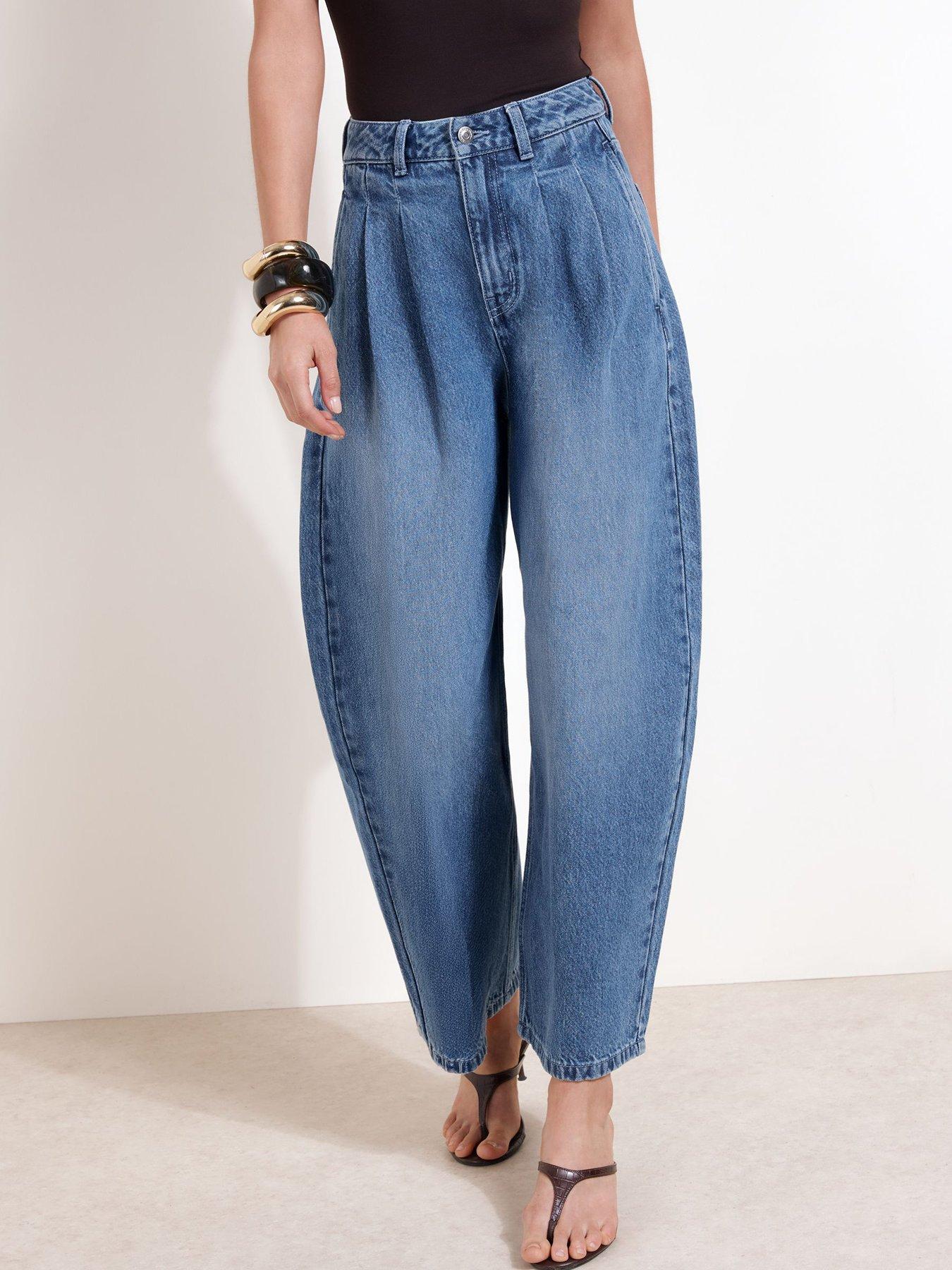 Friends Like These Mid Wash High Waisted Pleated Wide Leg Barrel Denim Jeans