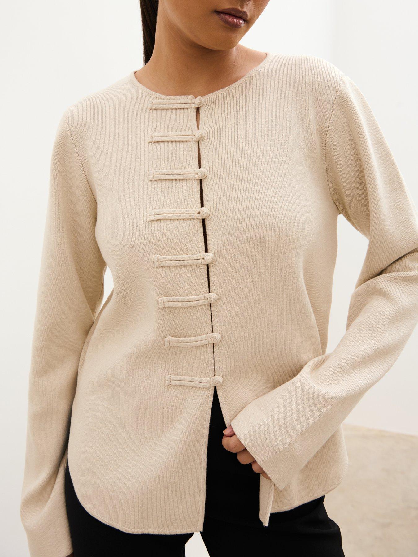 Image 3 of 5 of Pretty Lavish Harlyn Knit Cardigan - Stone