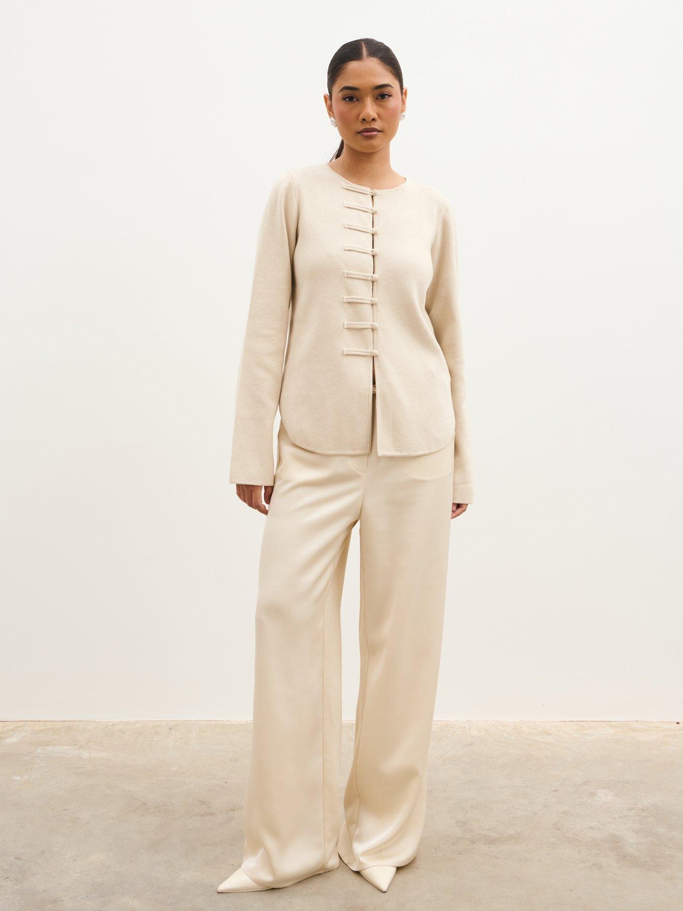 Image 4 of 5 of Pretty Lavish Harlyn Knit Cardigan - Stone