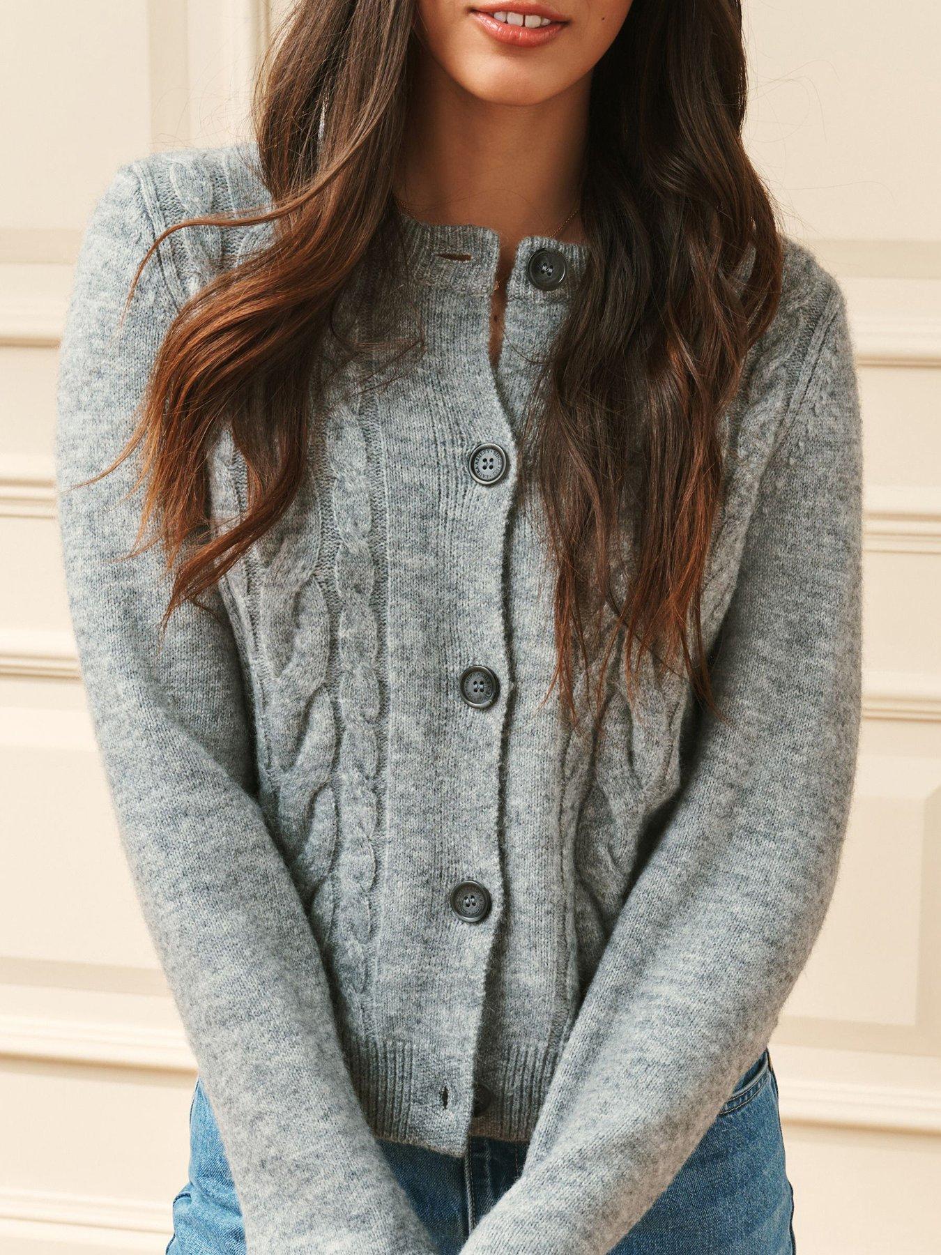 Image 1 of 7 of Laura Ashley Grey Cable Knit Cardigan