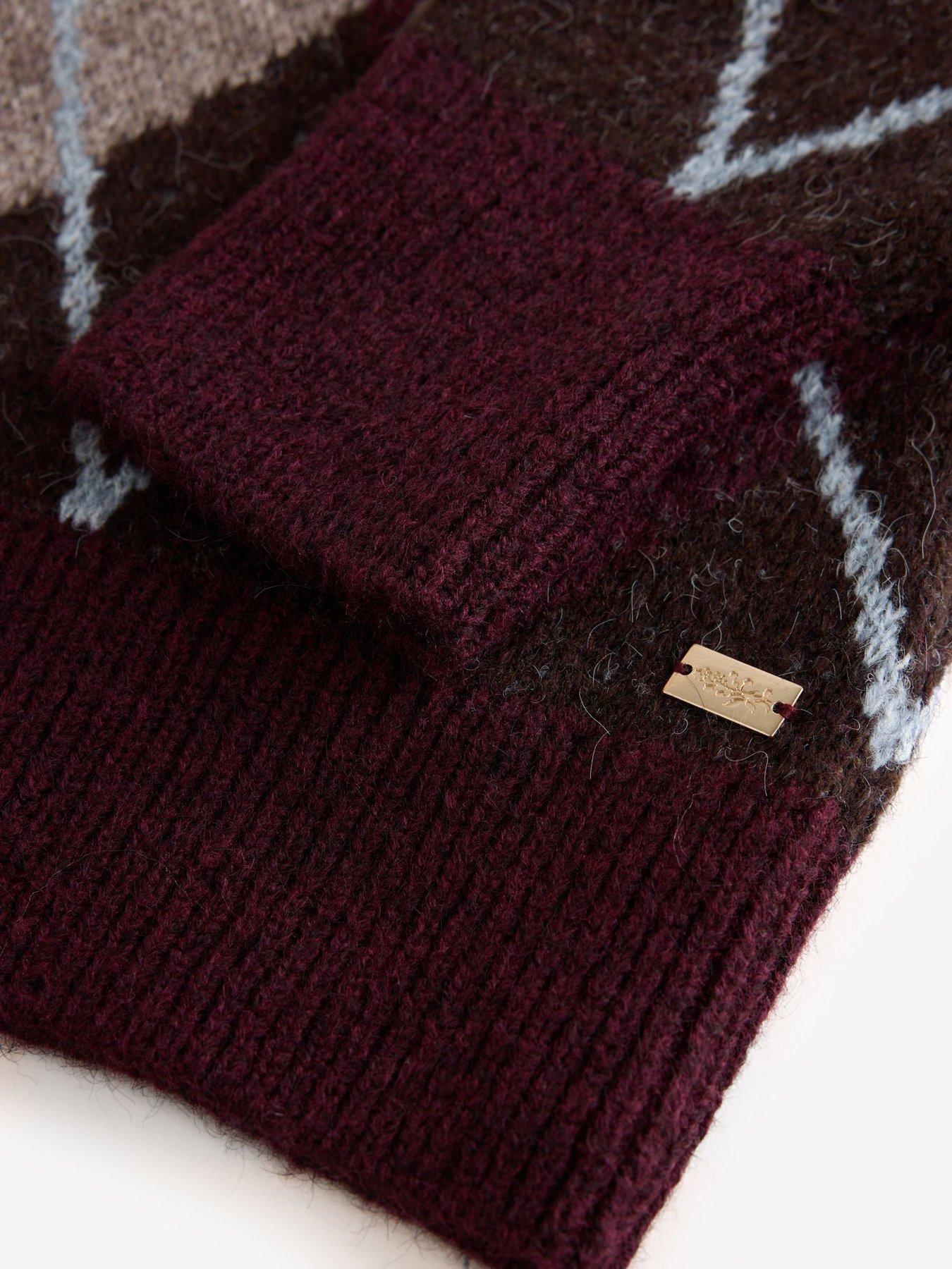 Image 5 of 6 of Laura Ashley Brown/purple Argyle V-neck Boyfriend Cardigan