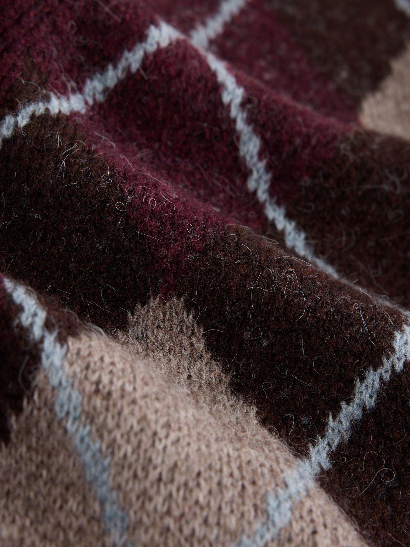 Image 6 of 6 of Laura Ashley Brown/purple Argyle V-neck Boyfriend Cardigan
