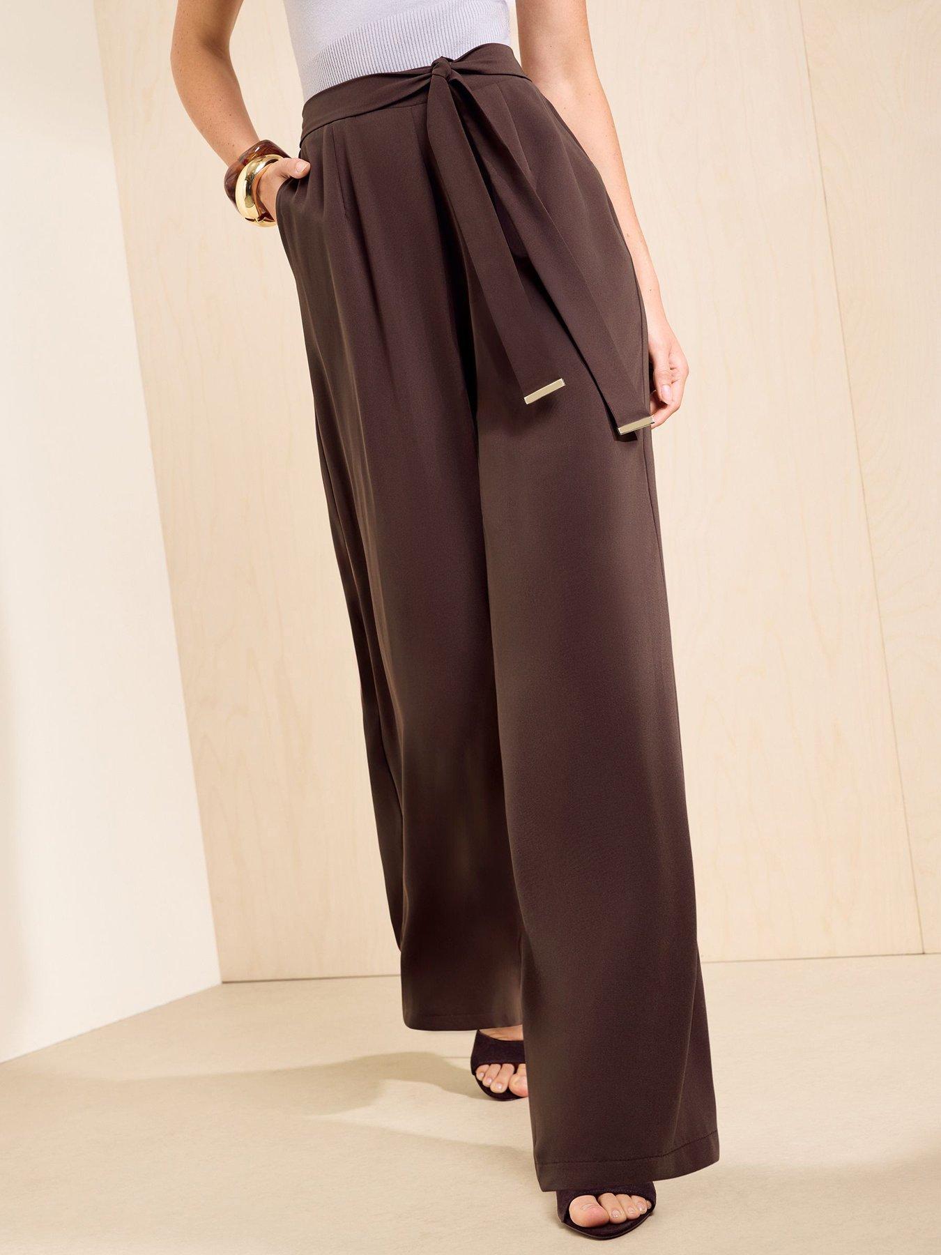 Image 1 of 5 of Friends Like These Brown Tie Waisted Wide Leg Trousers