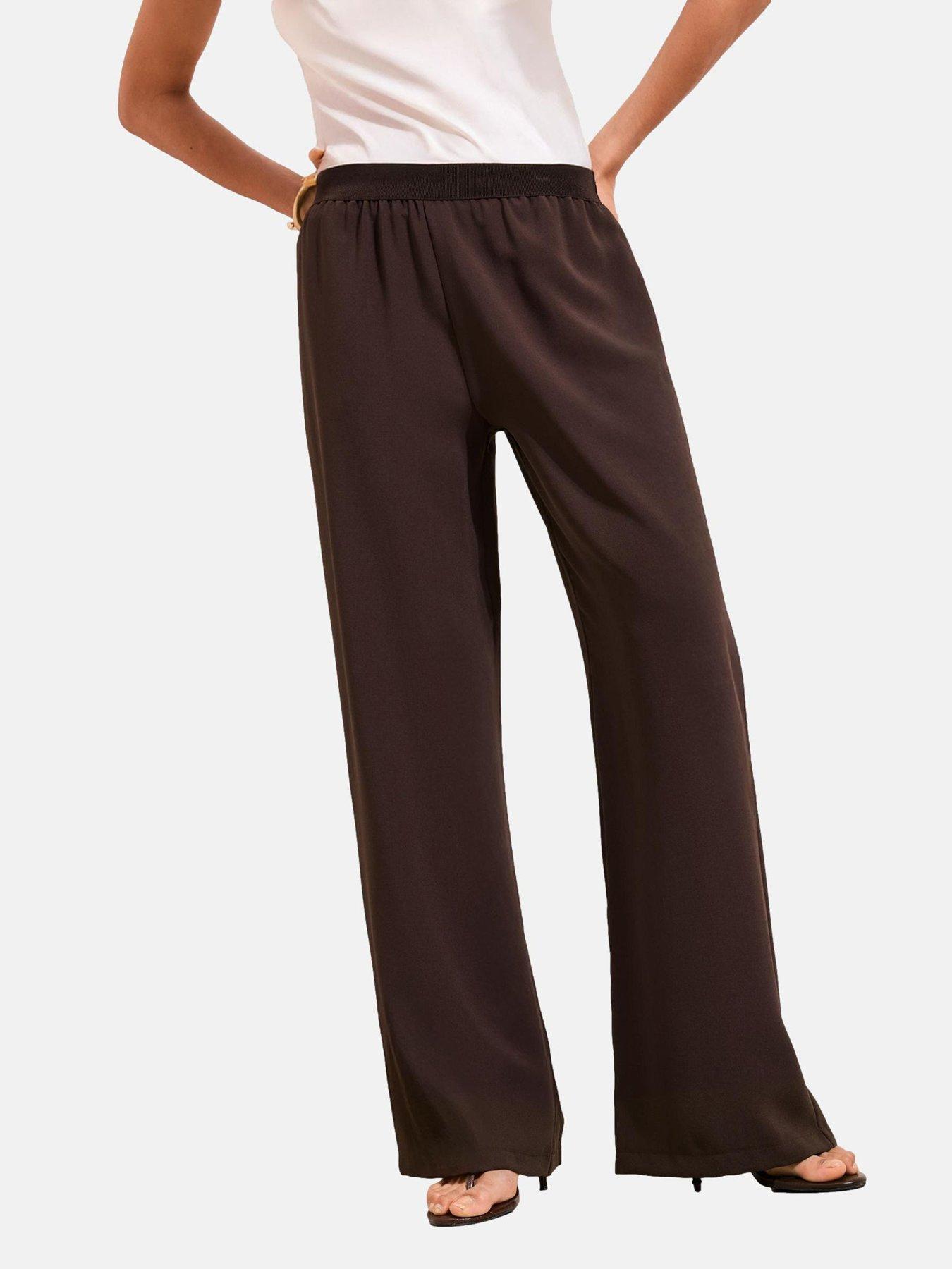 Friends Like These Brown Elastic Waist Wide Leg Trousers
