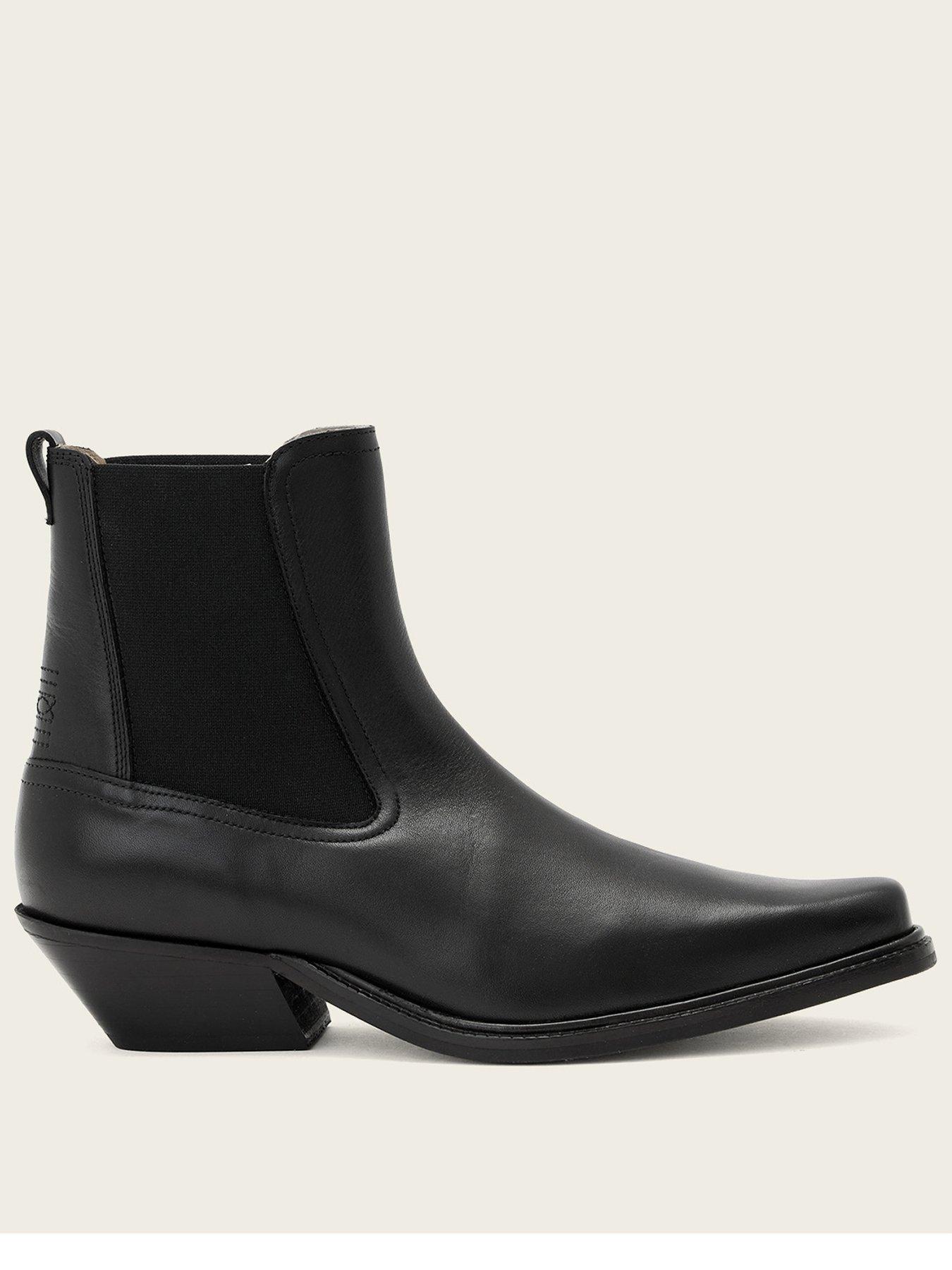 Image 1 of 6 of AllSaints Womens Carter Leather Elasticated Chelsea Ankle Boots - Black