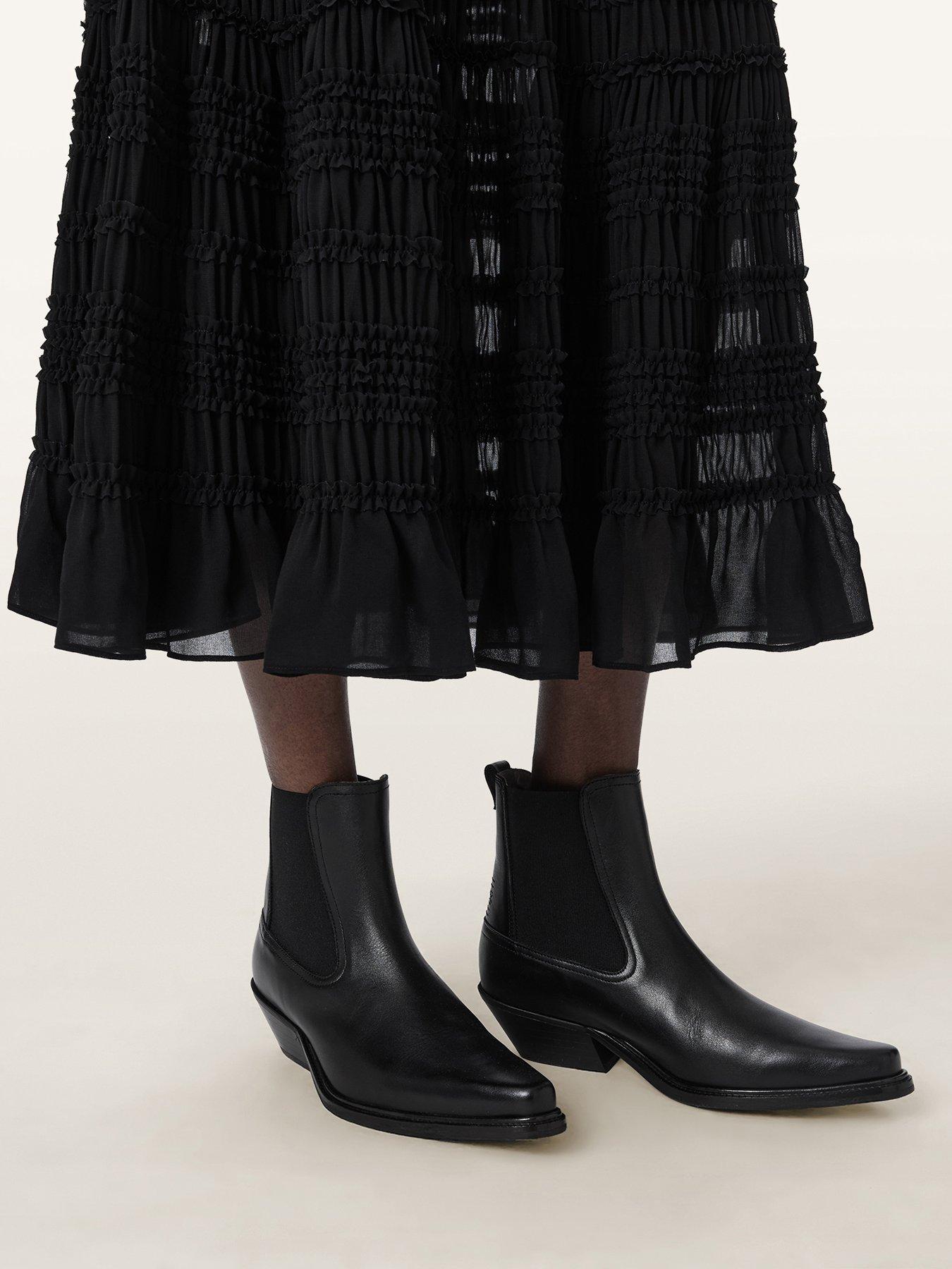 Image 5 of 6 of AllSaints Womens Carter Leather Elasticated Chelsea Ankle Boots - Black