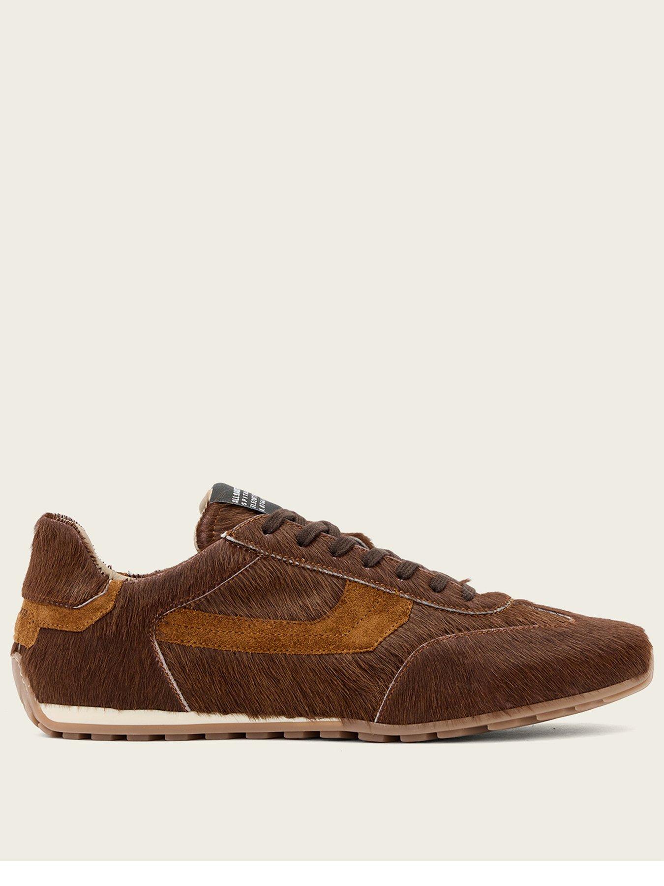 Image 1 of 6 of AllSaints Womens Liam Hex Hair-On Leather Suede Trainers - Brown
