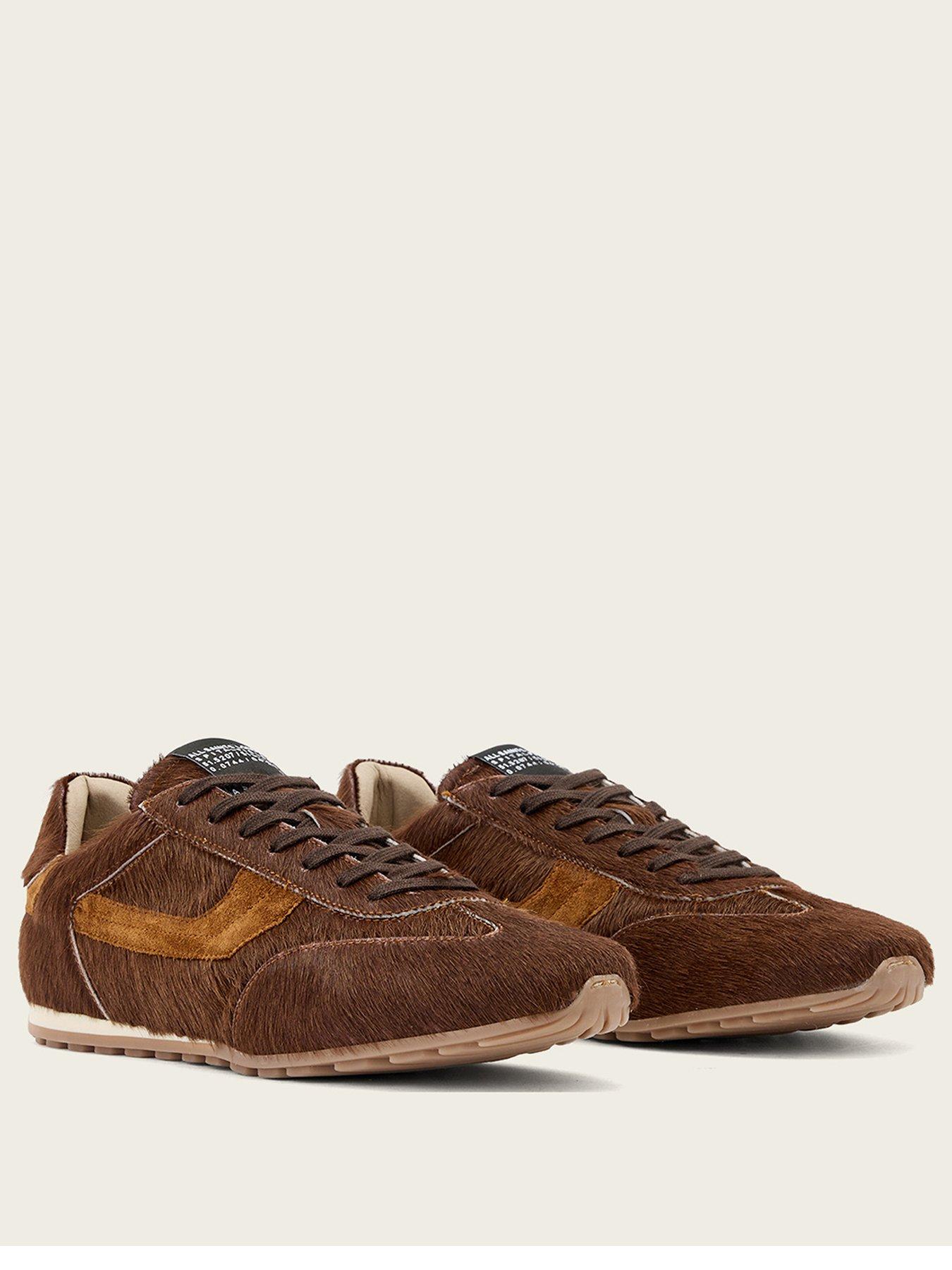 Image 2 of 6 of AllSaints Womens Liam Hex Hair-On Leather Suede Trainers - Brown