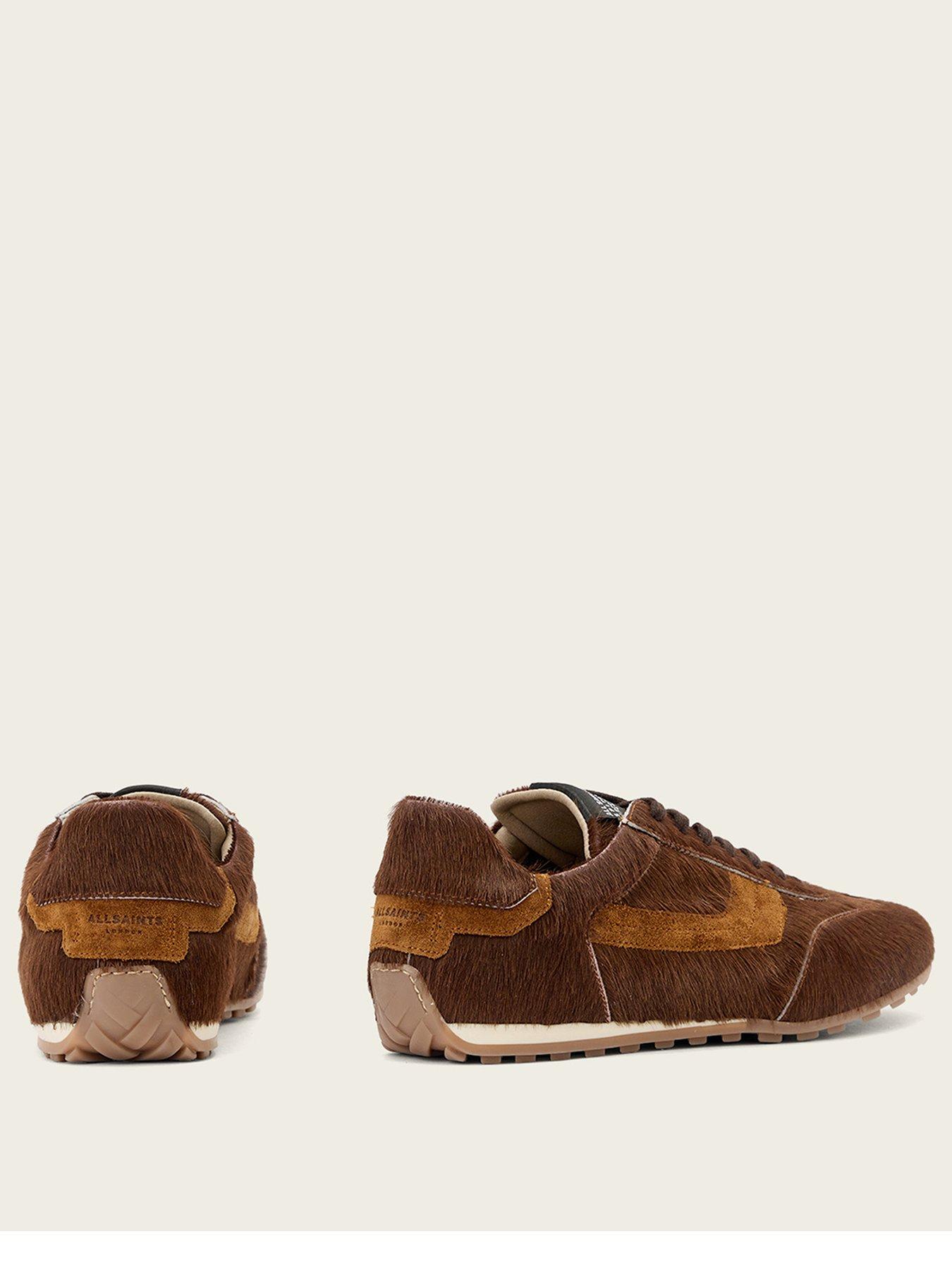 Image 3 of 6 of AllSaints Womens Liam Hex Hair-On Leather Suede Trainers - Brown