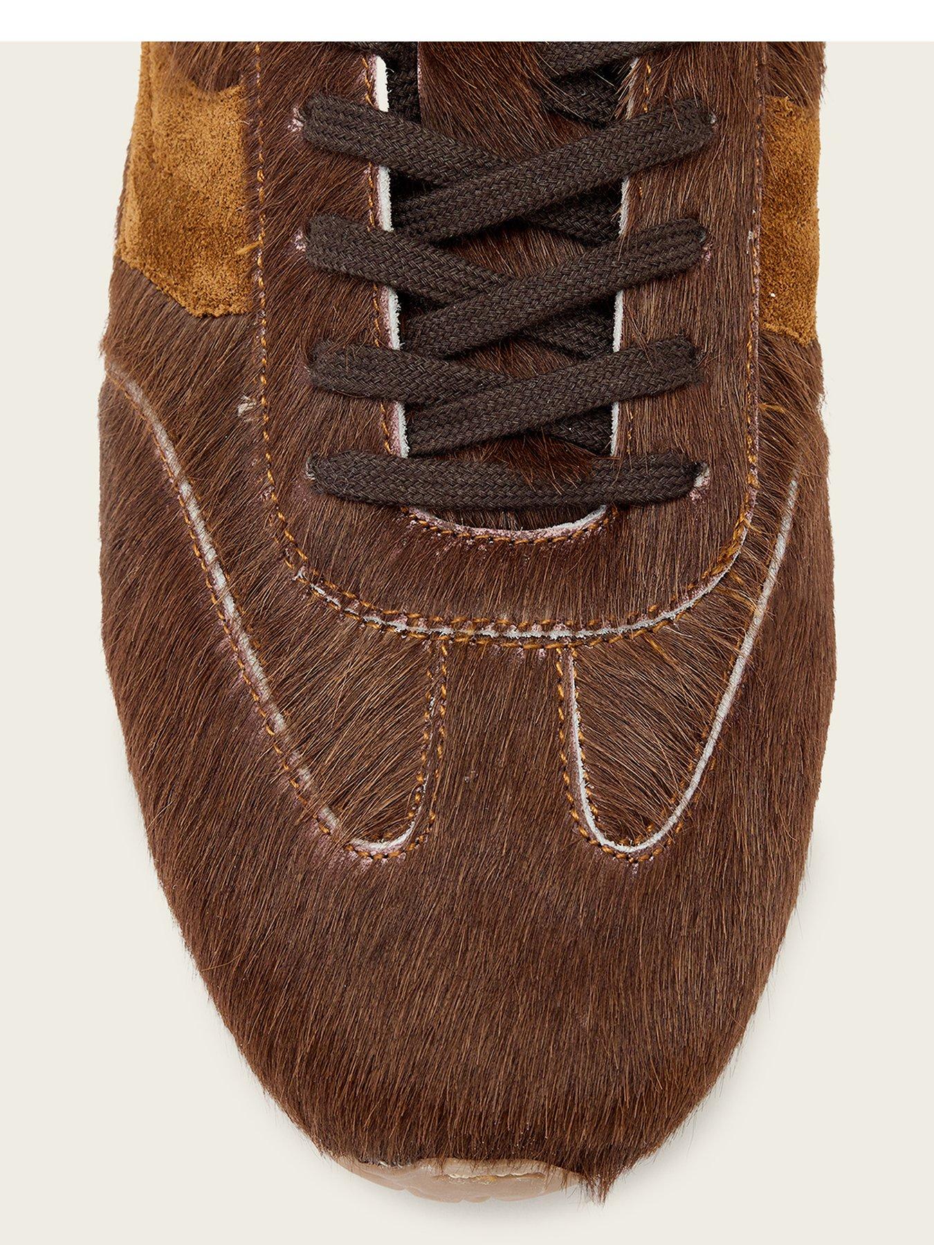 Image 4 of 6 of AllSaints Womens Liam Hex Hair-On Leather Suede Trainers - Brown