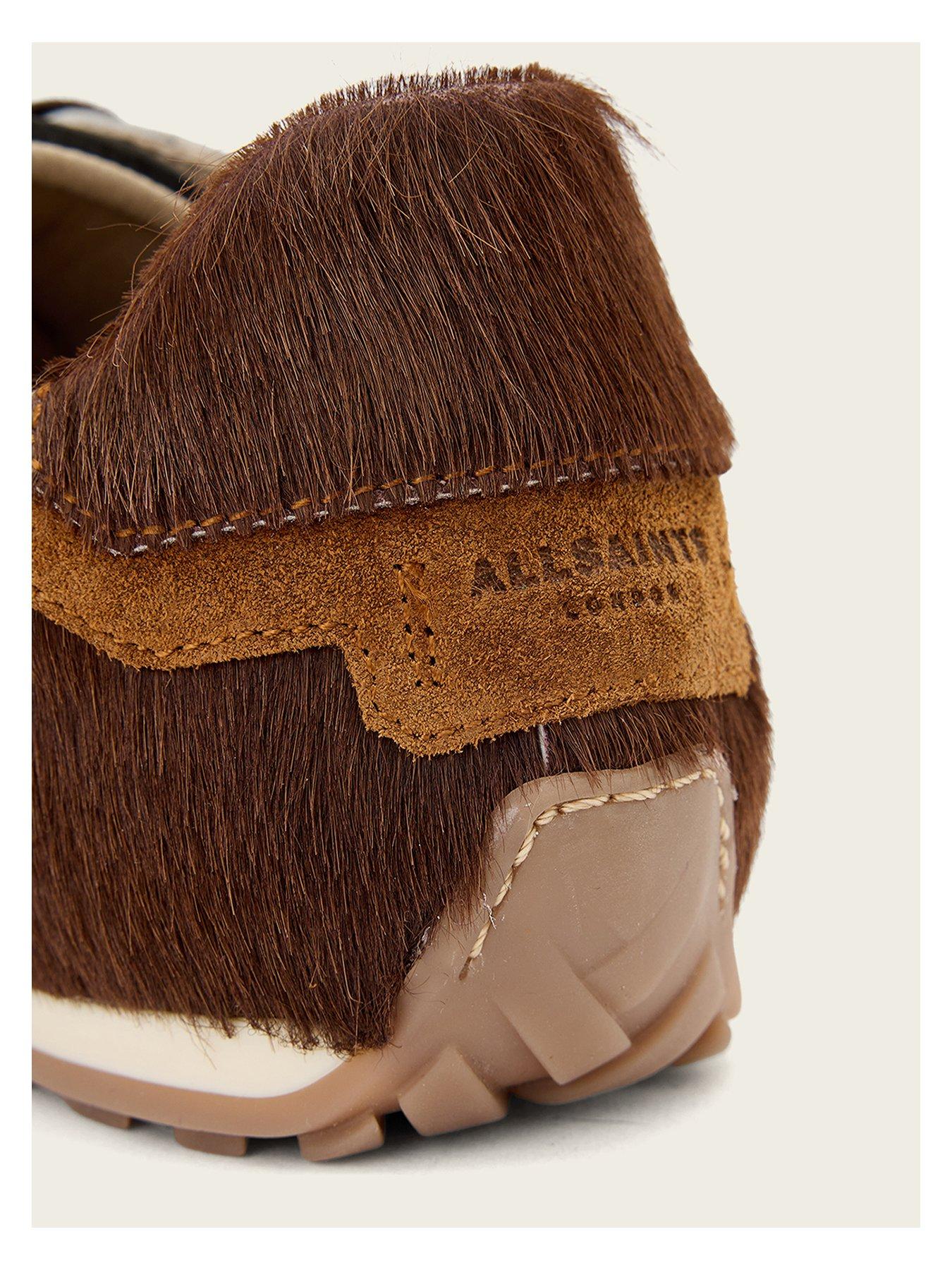 Image 5 of 6 of AllSaints Womens Liam Hex Hair-On Leather Suede Trainers - Brown