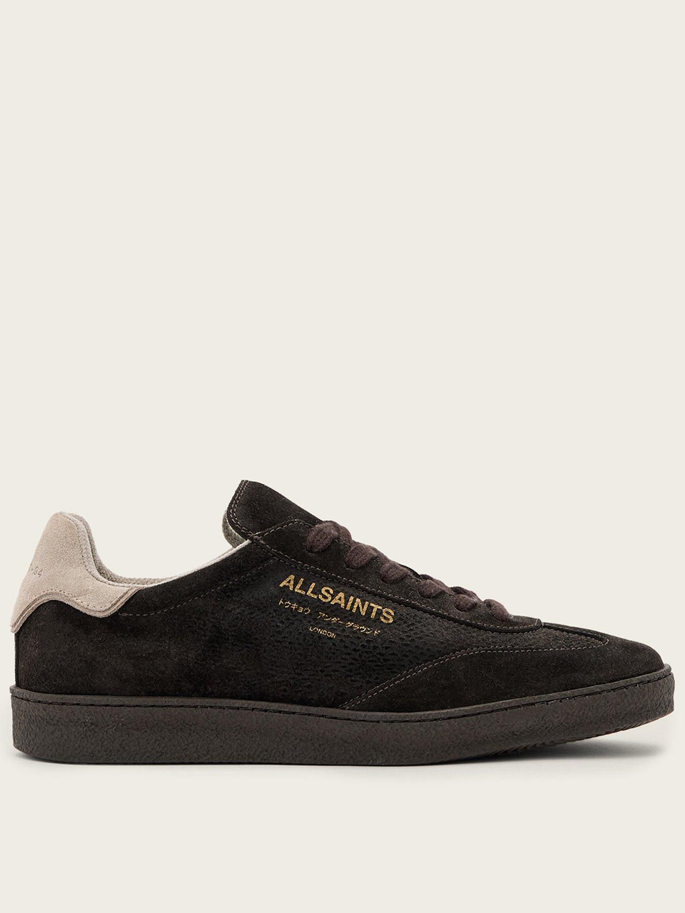 Image 1 of 6 of AllSaints Womens Hair-On Leather Suede Panel Lace-Up Trainers - Brown