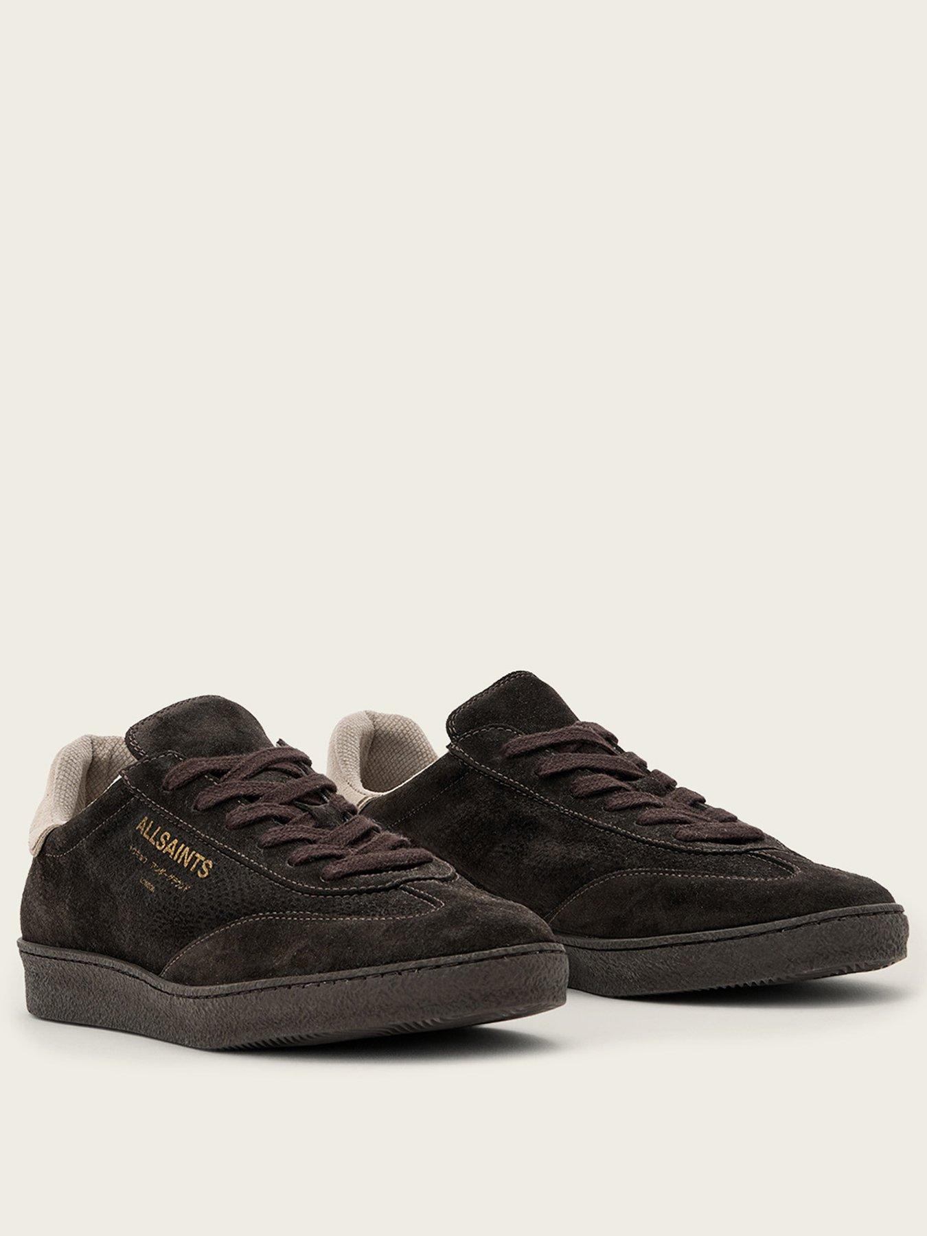 Image 2 of 6 of AllSaints Womens Hair-On Leather Suede Panel Lace-Up Trainers - Brown