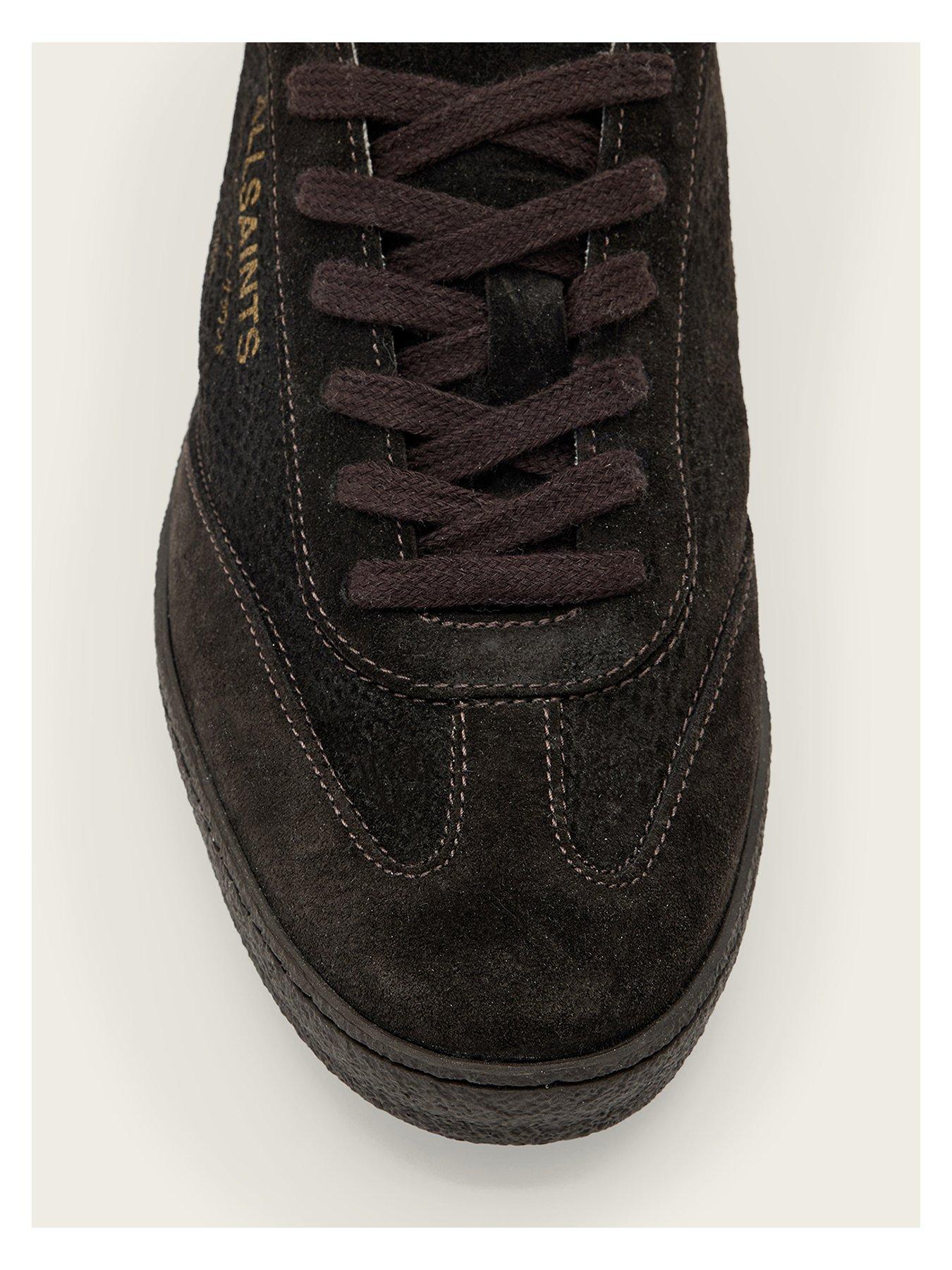 Image 4 of 6 of AllSaints Womens Hair-On Leather Suede Panel Lace-Up Trainers - Brown