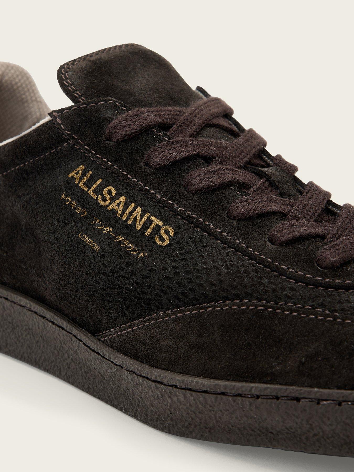 Image 5 of 6 of AllSaints Womens Hair-On Leather Suede Panel Lace-Up Trainers - Brown