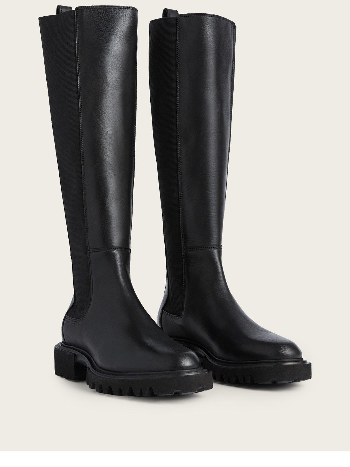 Image 2 of 6 of AllSaints Womens Maeve Elasticated Chunky Sole Knee High Boots - Black