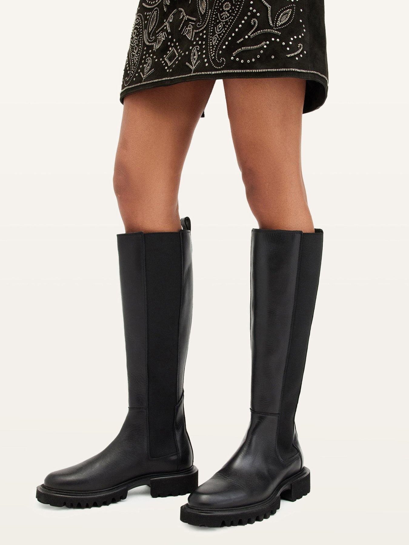 Image 6 of 6 of AllSaints Womens Maeve Elasticated Chunky Sole Knee High Boots - Black