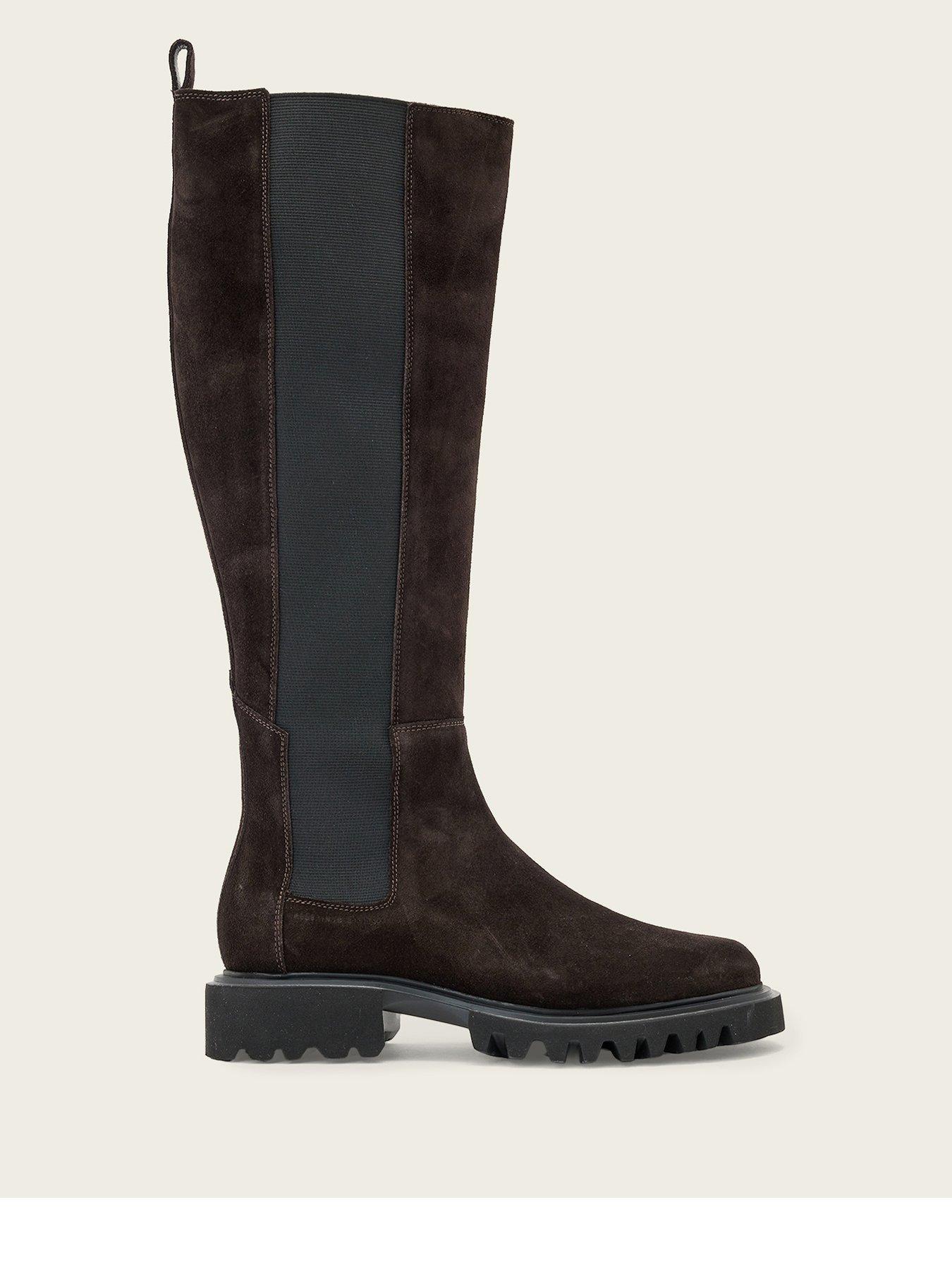 Image 1 of 6 of AllSaints Womens Maeve &nbsp;Knee High Suede Panel Boots - Brown
