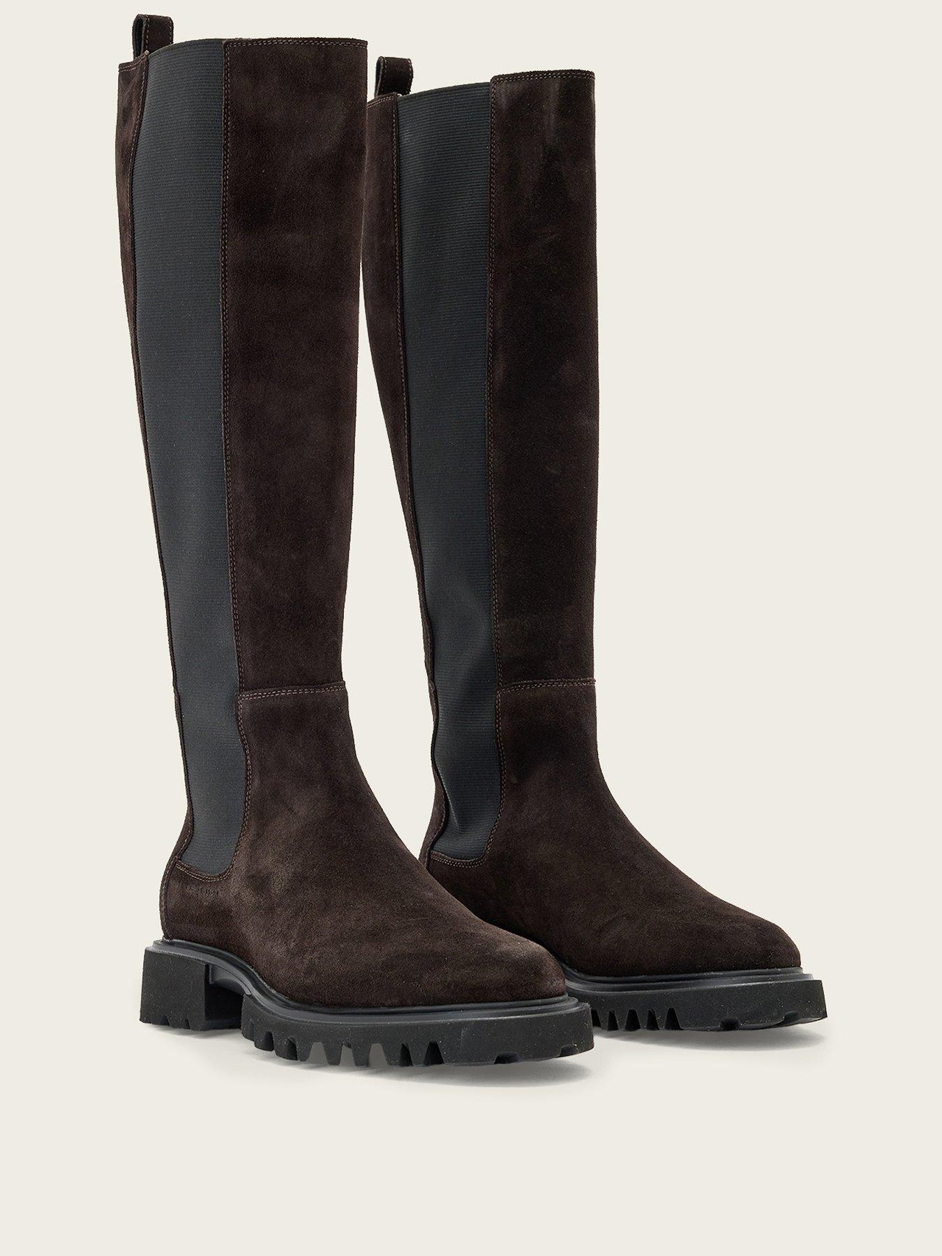 Image 2 of 6 of AllSaints Womens Maeve &nbsp;Knee High Suede Panel Boots - Brown
