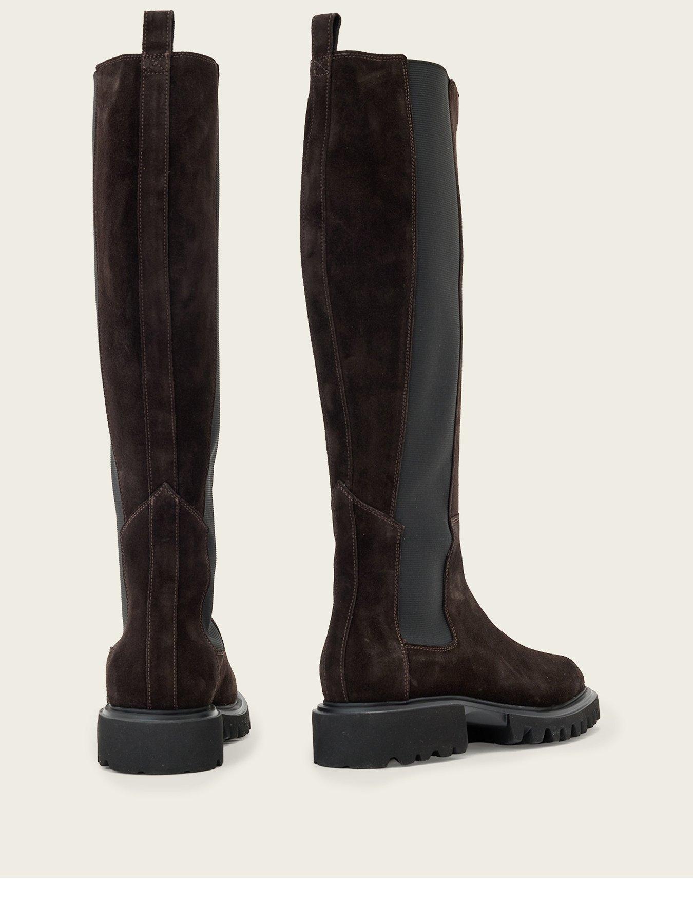 Image 3 of 6 of AllSaints Womens Maeve &nbsp;Knee High Suede Panel Boots - Brown