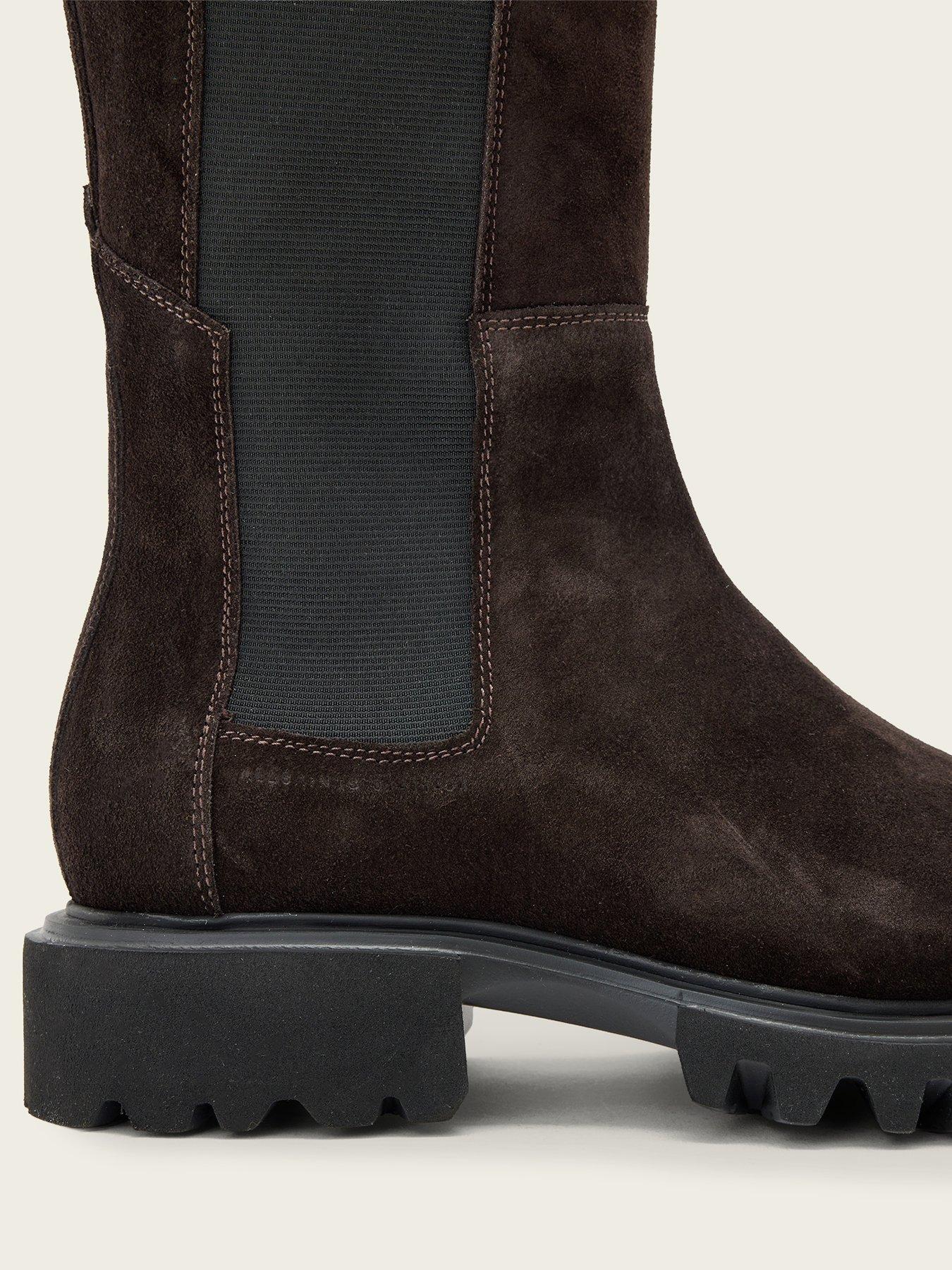 Image 5 of 6 of AllSaints Womens Maeve &nbsp;Knee High Suede Panel Boots - Brown