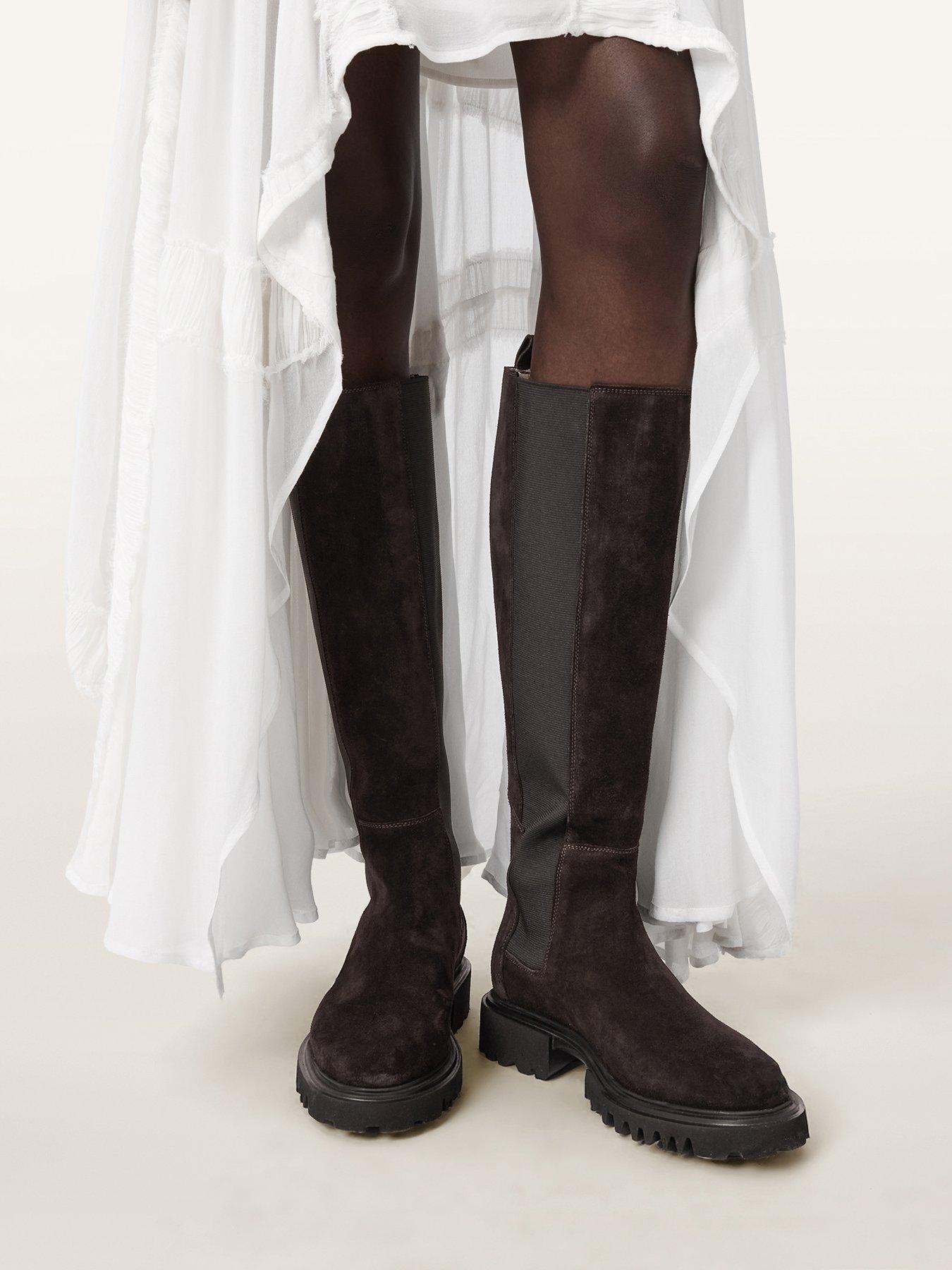 Image 6 of 6 of AllSaints Womens Maeve &nbsp;Knee High Suede Panel Boots - Brown