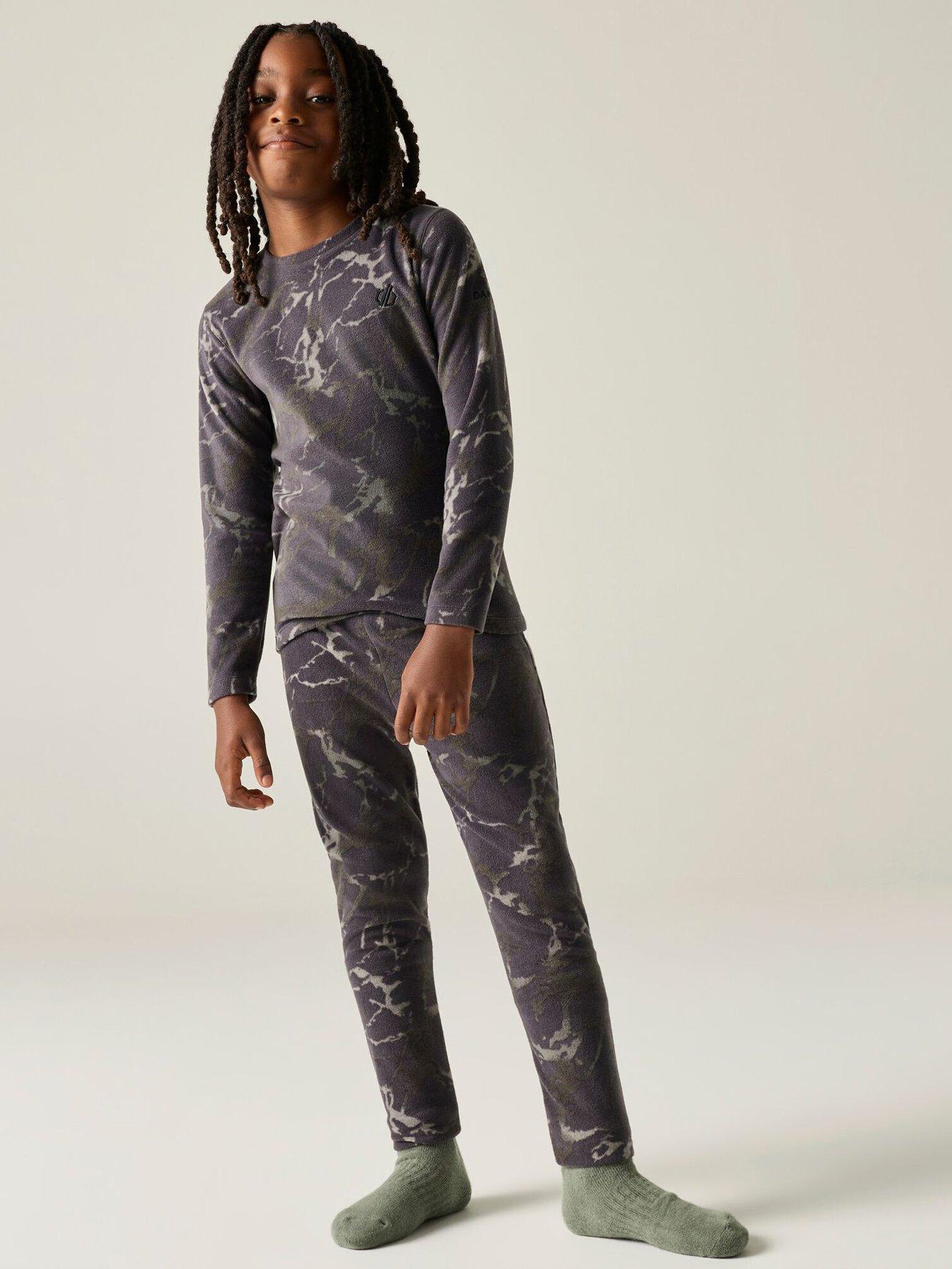Dare 2B Boys Thermal Cracked Print Ski Baselayer Set - Green