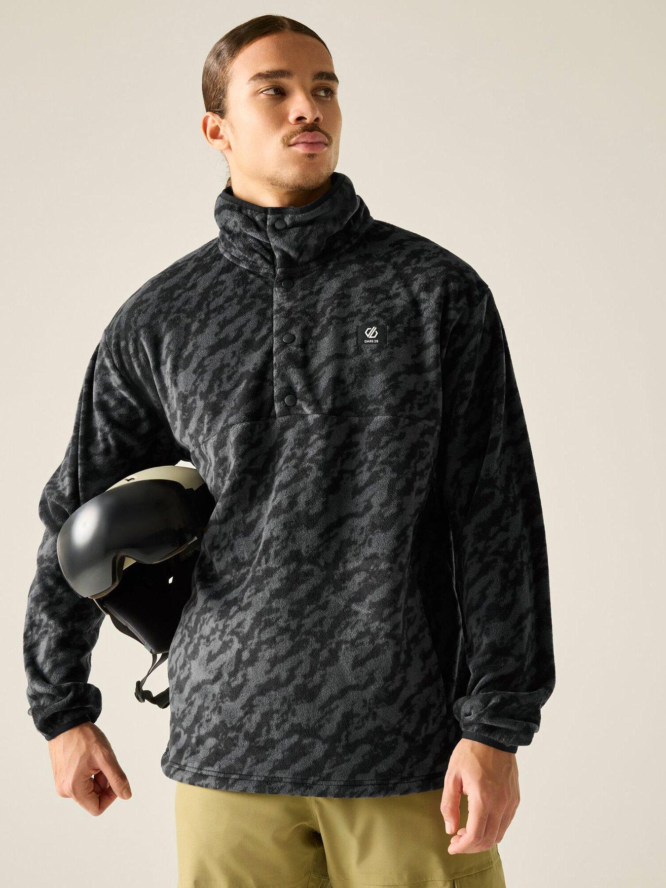Image 1 of 7 of Dare 2b Mens Printed Half-Snap Funnel Neck Ski Fleece Jacket - Black
