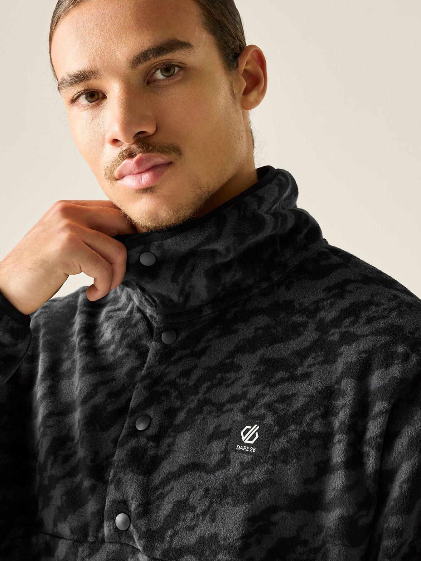 Image 6 of 7 of Dare 2b Mens Printed Half-Snap Funnel Neck Ski Fleece Jacket - Black