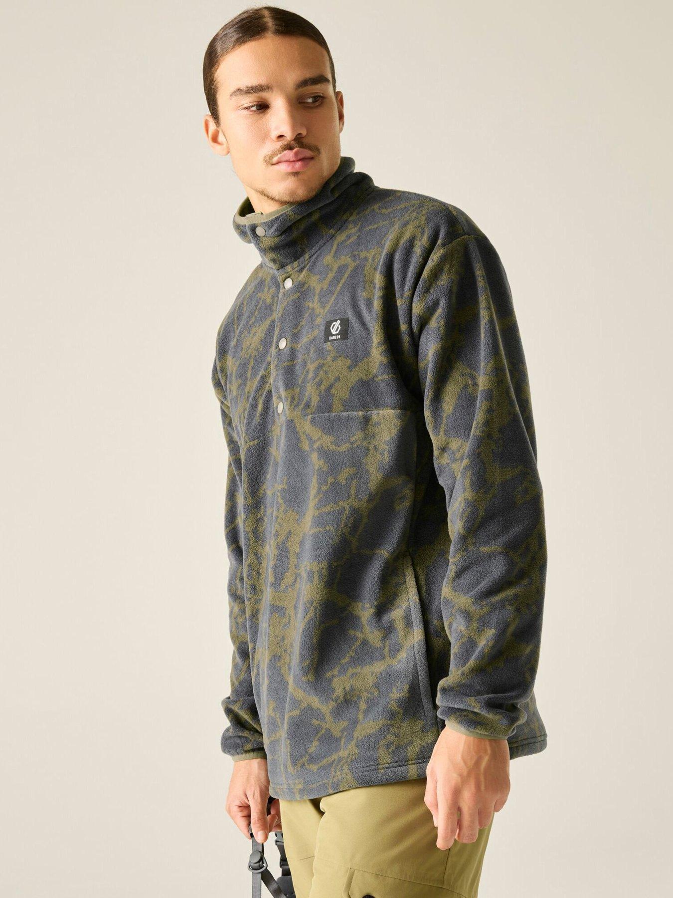 Image 1 of 7 of Dare 2b Mens Printed Popper Neck Ski Fleece - Martini Olive Cracked Print