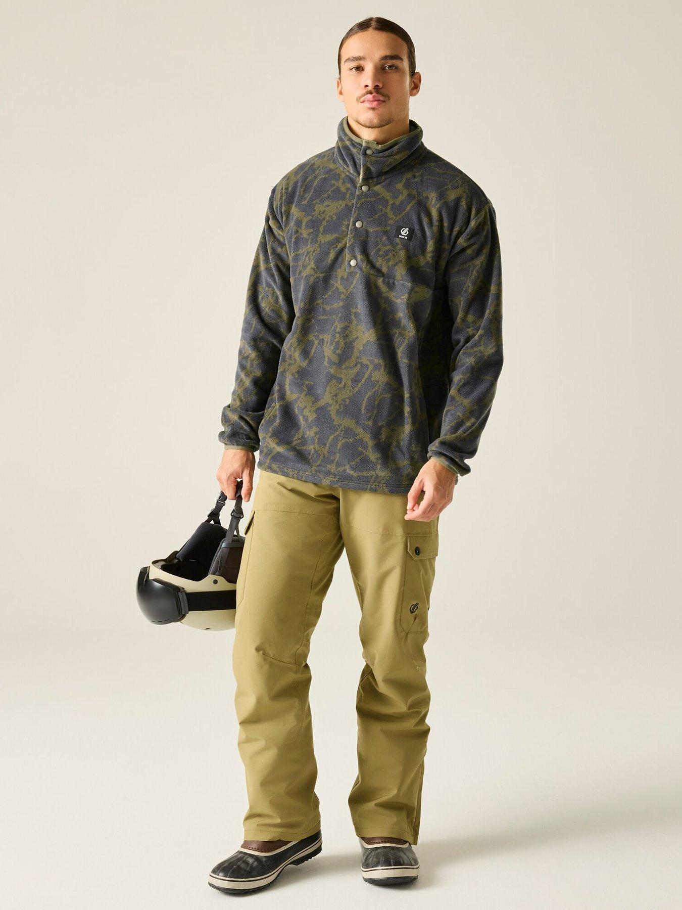 Image 3 of 7 of Dare 2b Mens Printed Popper Neck Ski Fleece - Martini Olive Cracked Print